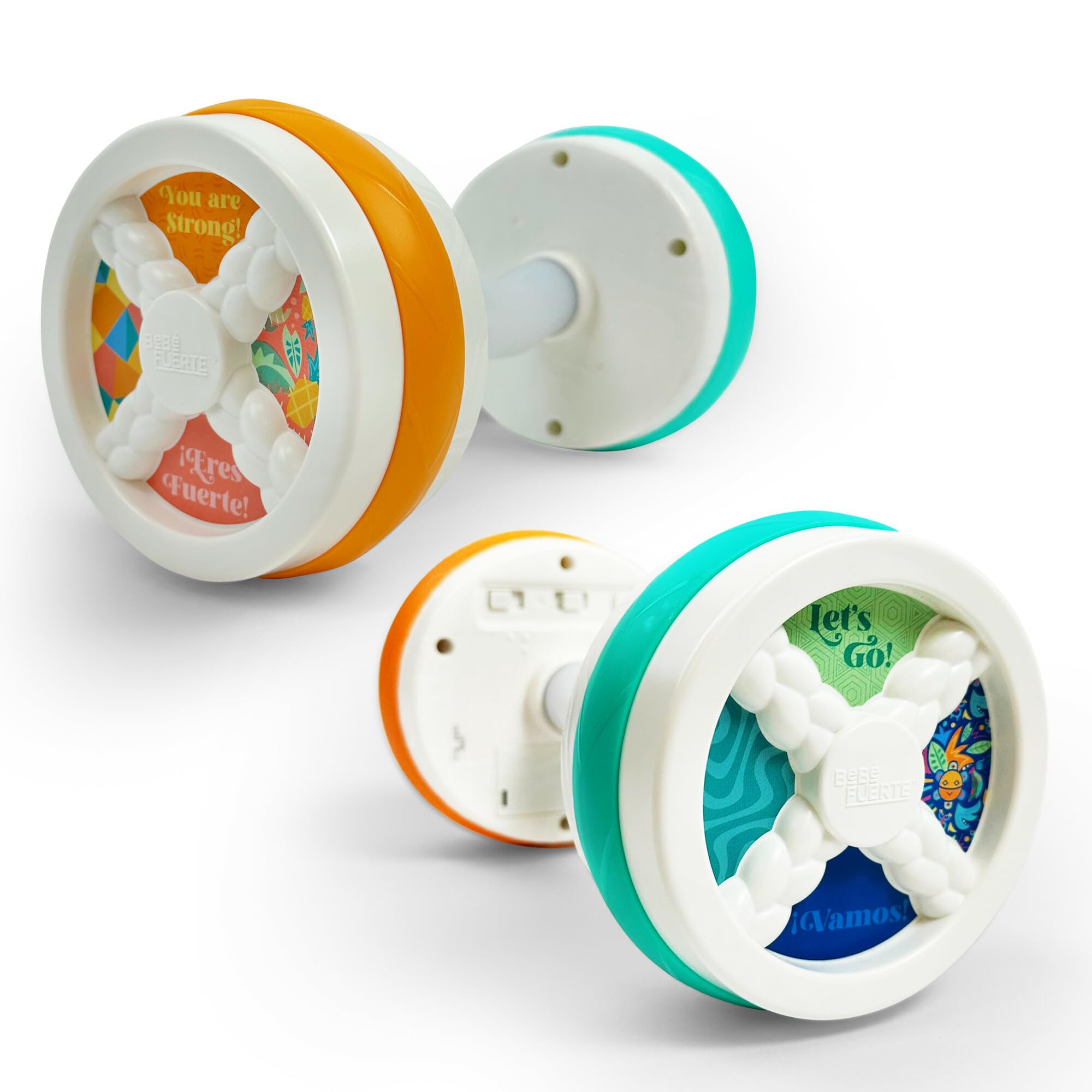 BEBÉ FUERTE Baby Workout Toys by Robin Arzon - Count & Groove Bouncy Barbell - Baby Play Gym Toys with Lights and Sounds - Counts and Sings in English and Spanish - Baby Toys Ages 9 Months and Up