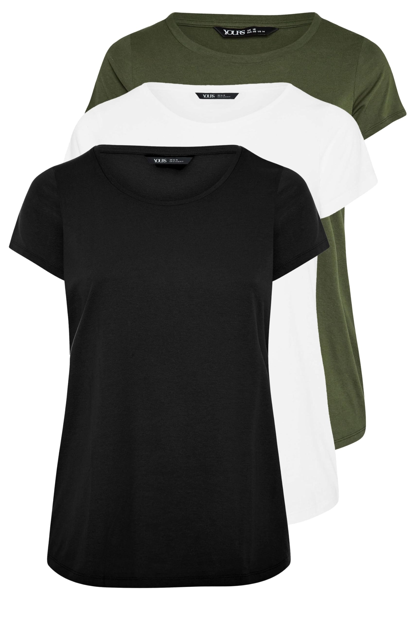 Yours Women's Green 3 Pack Core T-Shirts In | Size: 30-32