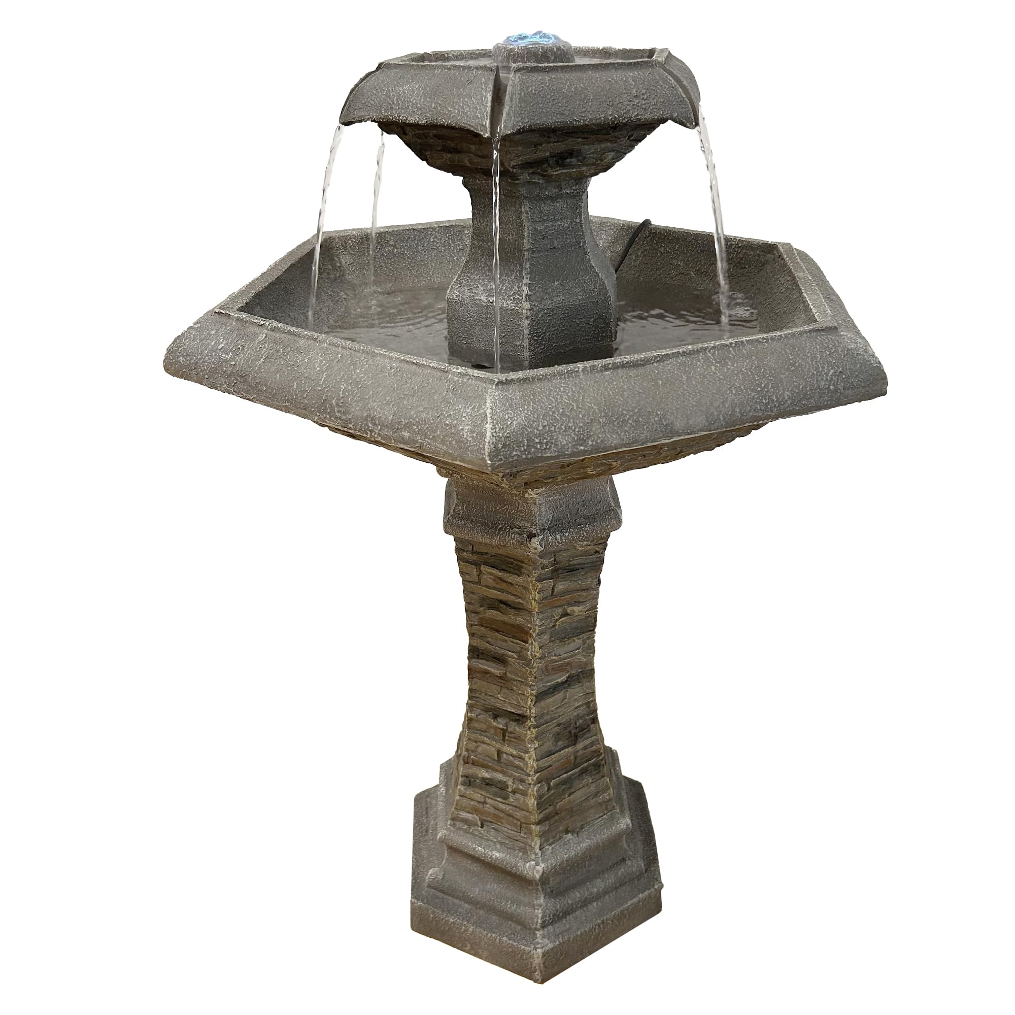 Köhko® Hexagon Elegance - Fuente de jardín con iluminación LED, cascada, bebedero para pájaros, decoración de jardín