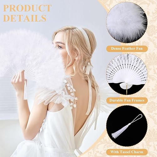 Miniatura 2 de 16 abanicos de plumas de marabú a granel de los años 20, abanico de plumas vintage de los años 20, abanico plegable de mano, abanicos burlescos de