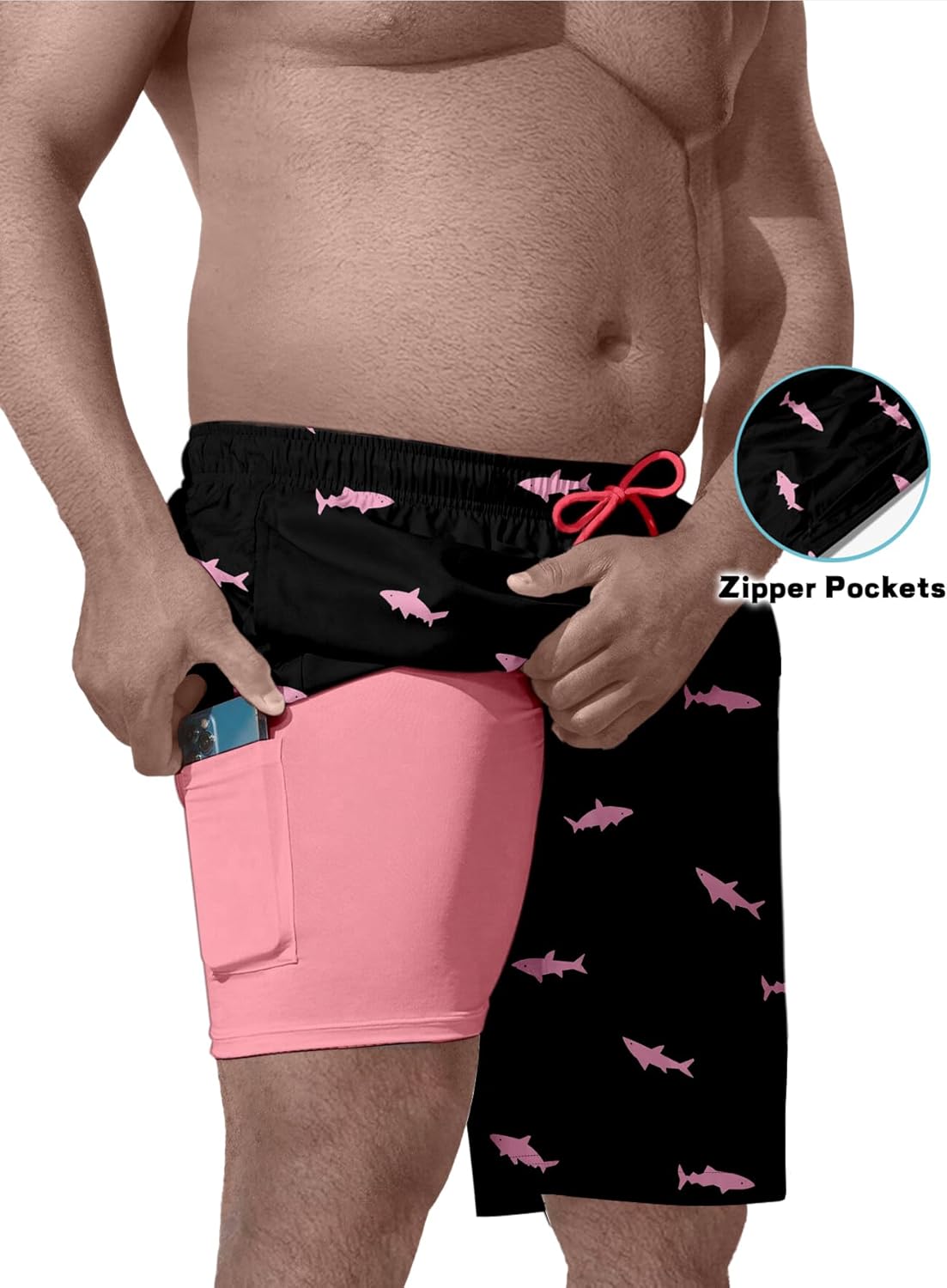 TENGINE Big and Tall Men's Swim Trunk 8" with Compression Liner 8 Inch Inseam Quick Dry Board Shorts & Zipper Pocket （2XL-9XL