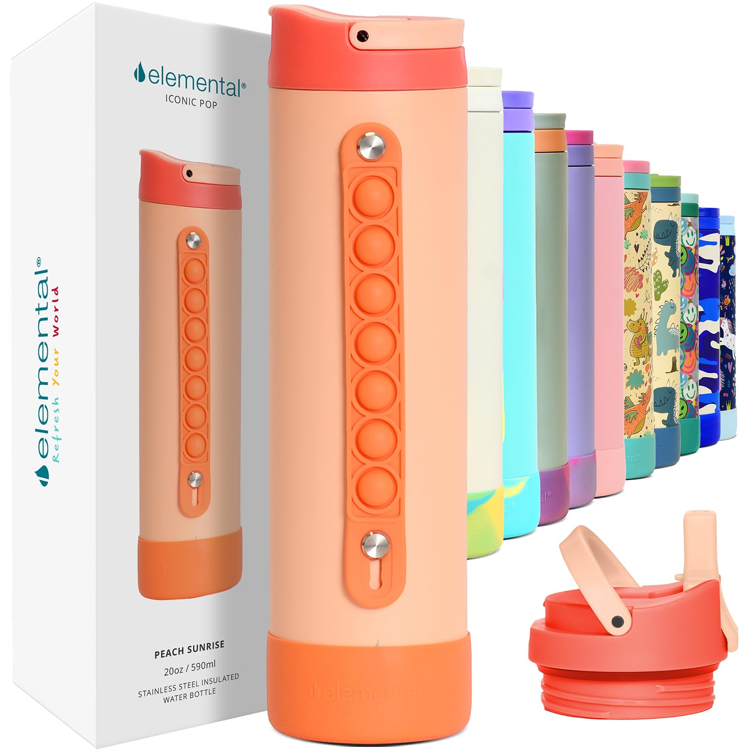 Elemental Iconic 20oz Kids Insulated Water Bottle w/Straw &amp; Pop-It Handle