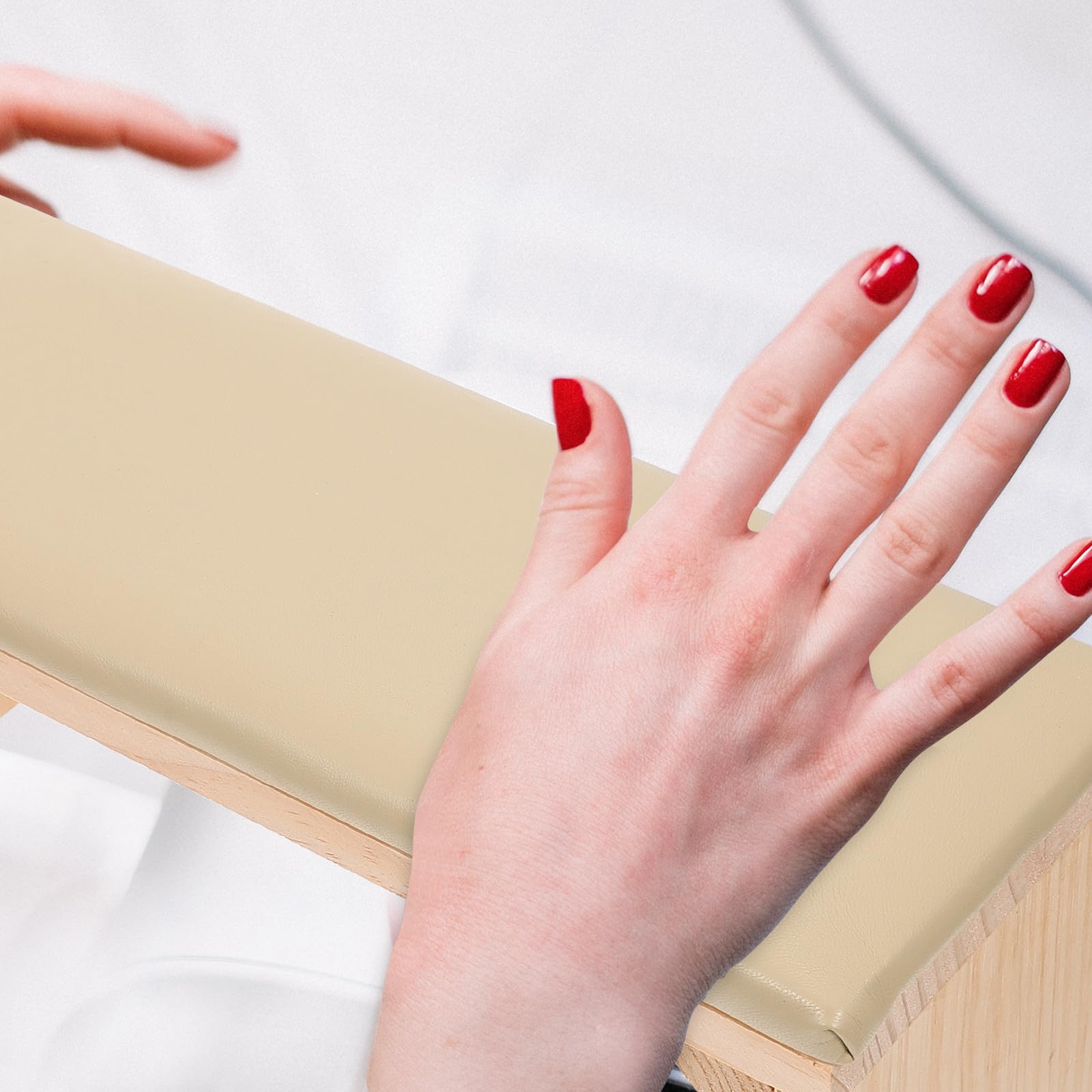 Cuscino per Mani in Legno Beige Multifunzionale per Manicure, Poggiamani Stabile per Saloni di Bellezza e Formazione Unghie