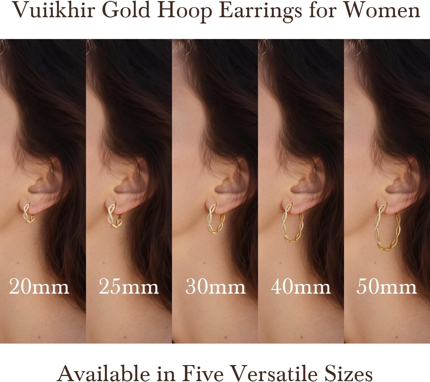 14K Gold Earrings for Women Gold Hoop Earrings for Women Twisted Hoop Earring for Womens Hoops with Cubic Zirconia Lightweight Hoops Earring for Womens 20/25/30/40/50mm