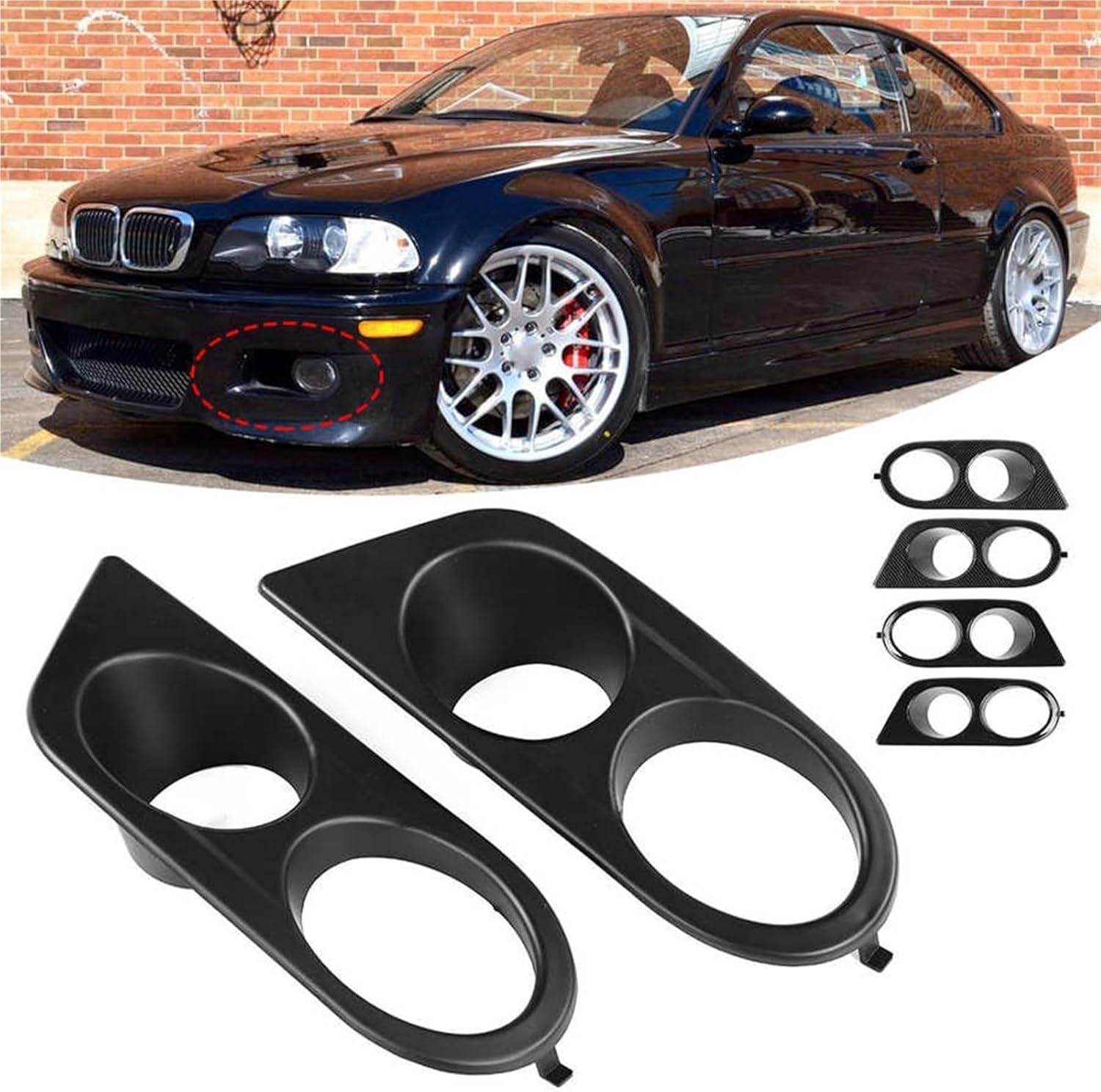2pcs Car Front Bumper Fog Light Lamp Cover Guard Dual Holes Car Accessory Compatible For E46 M3 4 Door 2001-2006 Fog Light Cover(Style 1)