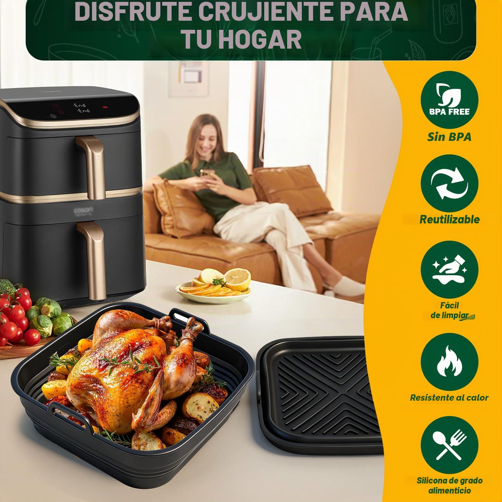 9 piezas Airfryer accesorios para COSORI Turbo Tower Pro 10,8L 6,5L/4,3L Double Stack Airfryer, accesorios para freidora de aire caliente COSORI sin BPA, accesorios de silicona para airfryer