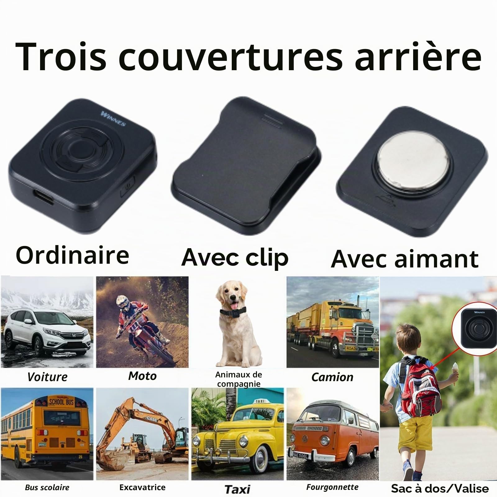 Mini Traceur GPS Winnes 4G Tracker Aimanté Suivi en Temps réel en Europe/UK Longue Distance Localisateurs Antivol pour Voitures/Enfants/Personnes âgées/Chiens/Motos(avec Clip,Carte SIM Inclus)