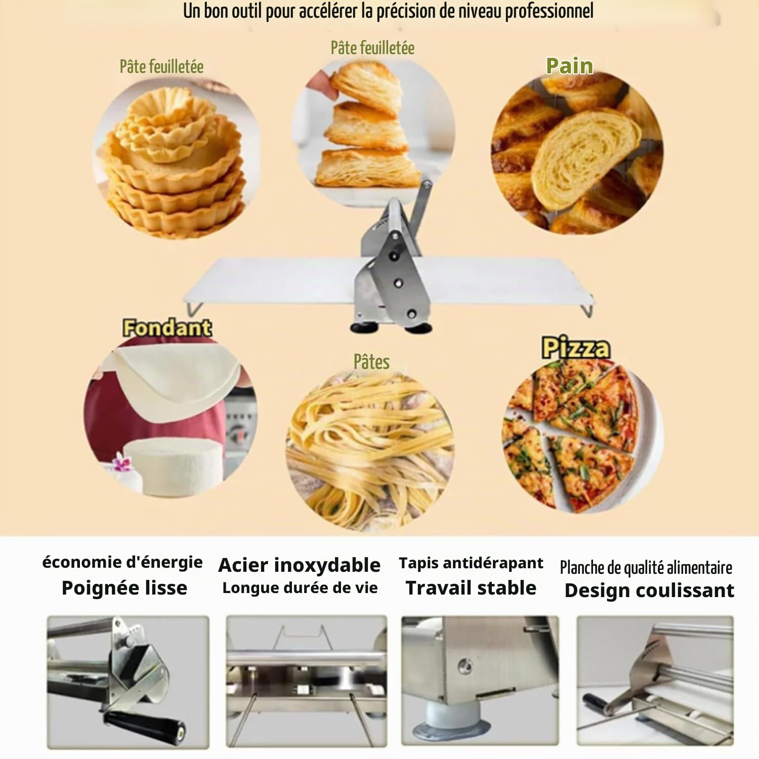 Machine à rouler la pâte pliable, laminoir manuel et rouleau à fondant, équipement de boulangerie commercial pliable à épaisseur réglable,Model300
