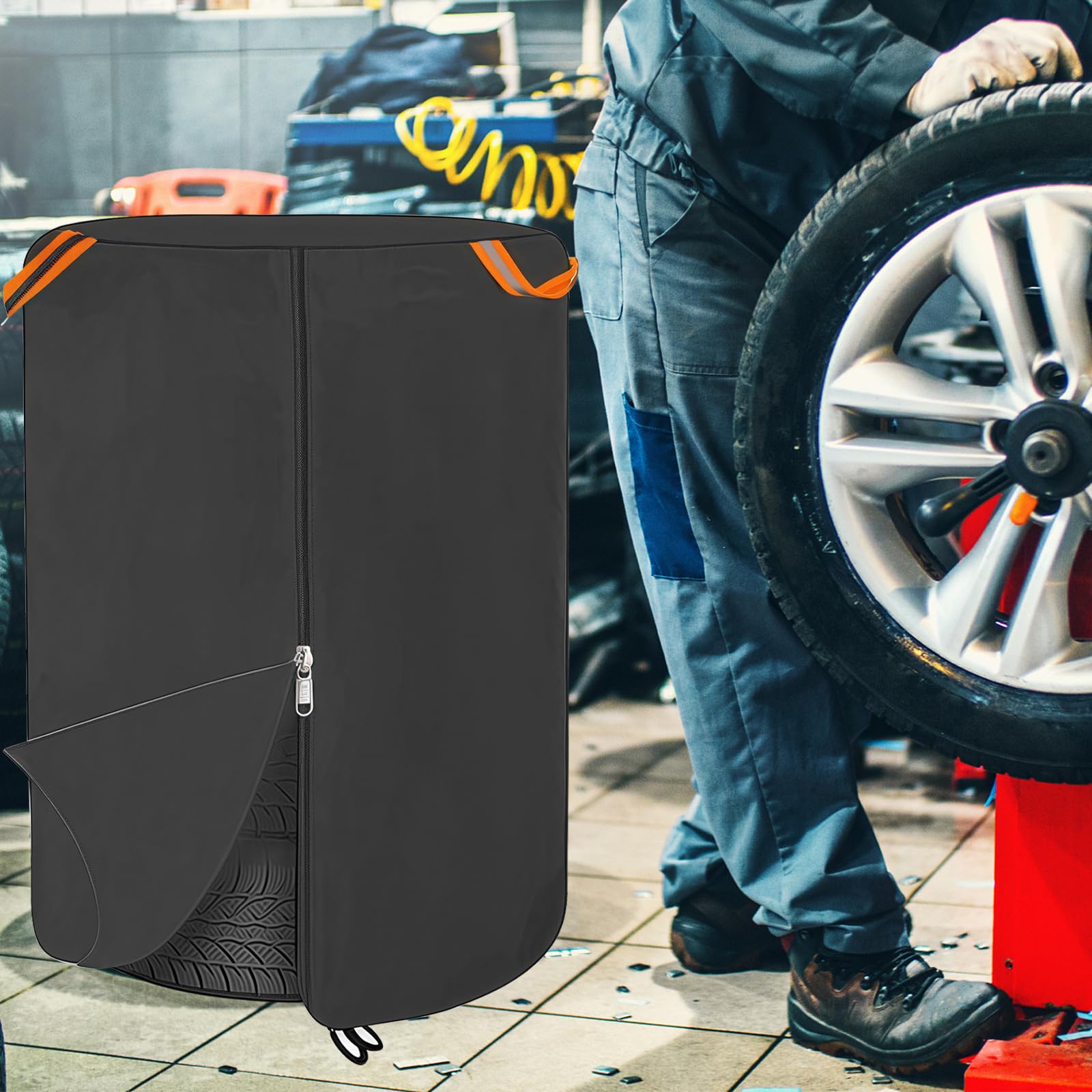 Sporgo Funda para neumáticos de coche: Cubierta impermeable para 4 neumáticos, almacenamiento de neumáticos Oxford 420D con cremallera, tiras reflectantes, fundas universales para neumáticos de coche