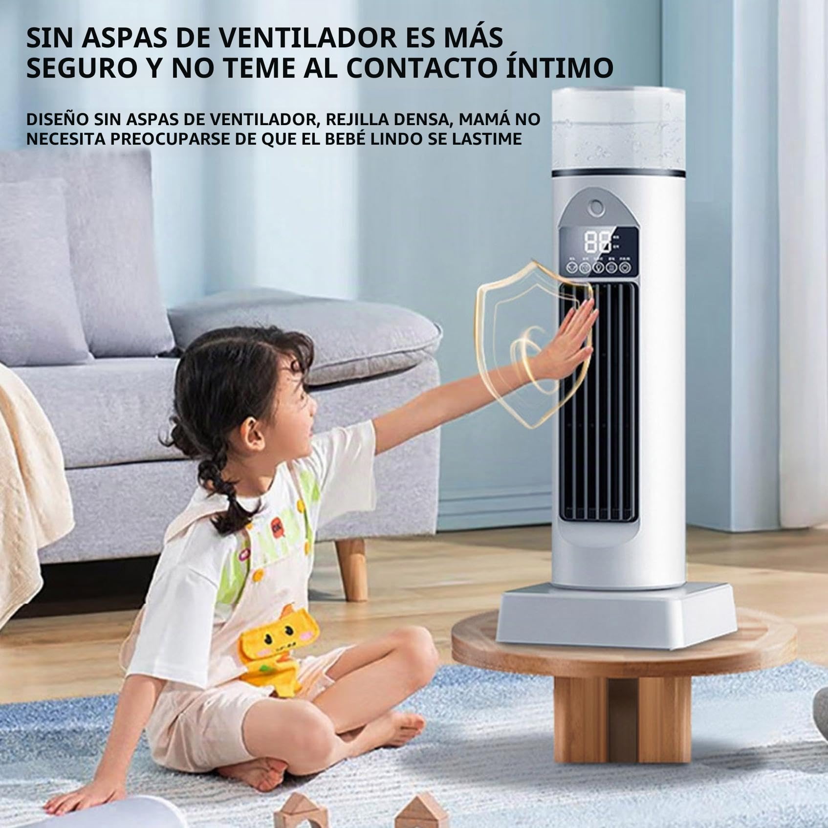 Enfriador de aire silencioso para habitación, refrigeración por niebla fría, 6 velocidades de ventilación, oscilación 120°, temporizador de 6 horas, con mando a distancia y depósito de agua, para