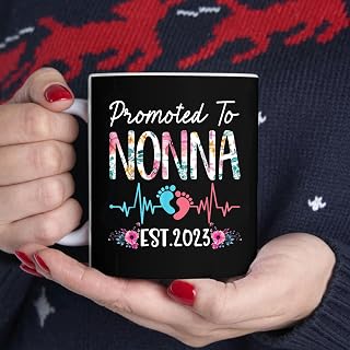 Promoted to Nonna 2023 Mothers Day Christmas First Time Mom BlackMug, Tea Mug, Tea Cup, Coffee Cup