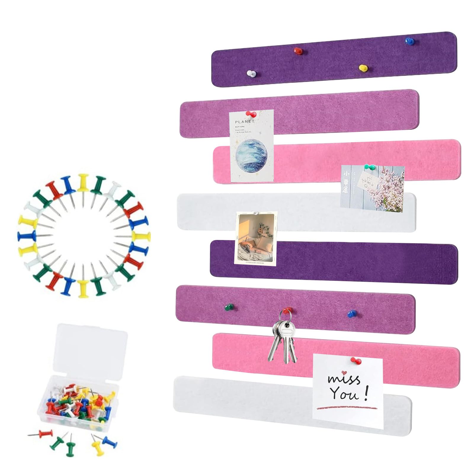 Gkhlg 8 Pieces of Felt Pin Board Strips for Bedrooms Home Offices Pinboard Premium Lightweight Bulletin Board Decorations for Kids Photo Display Notice Boards for Home and Office Use (Multi Purple)