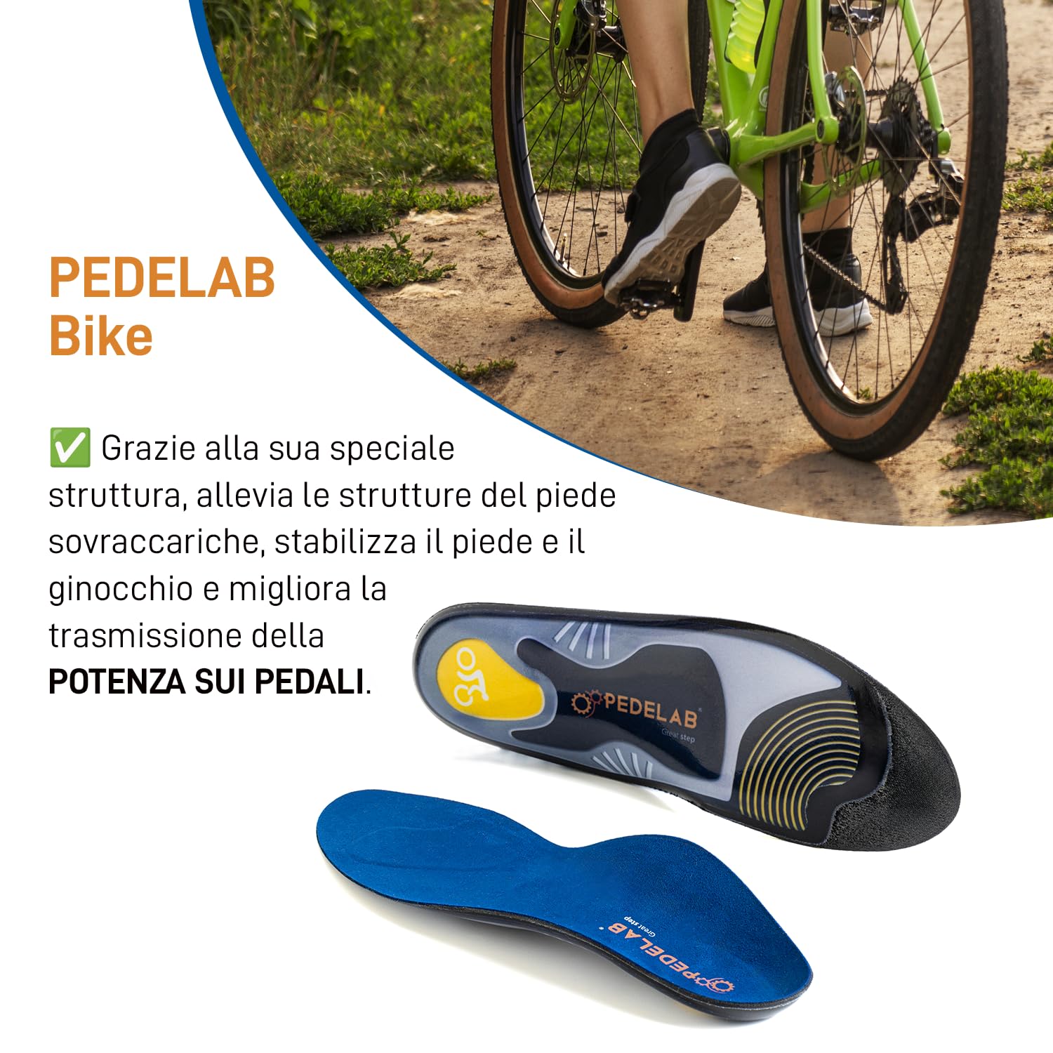 Pedelab Sport Bike | Plantari Ortopedici Sportivi per Ciclisti, Misure L 41-42 | Solette Scarpe Ciclismo Strada e MTB | Supporto Piede e Ginocchio, Comfort e Efficienza | Per Piede Piatto, Valgo