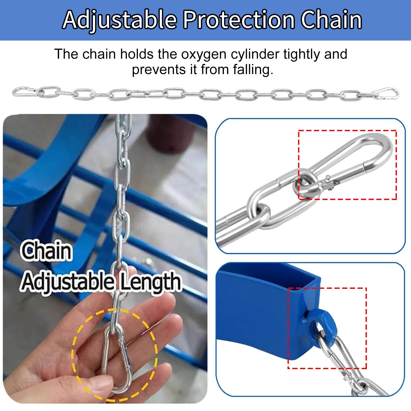 Soportes para Bombonas de Oxígeno Soporte de Pared para Botella de Oxígeno con Cadena de Seguridad y Tornillo, Soporte de Acero para Cilindro de Nitrógeno/ Acetileno/ Propano, Resistente para Tanque d