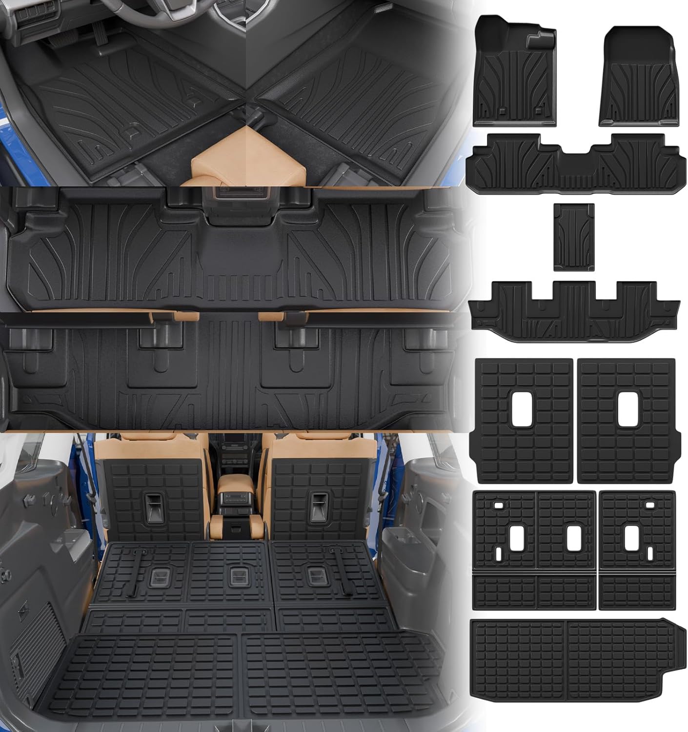 Floor Mats Compatible with 2019-2025 2026 Subaru Ascent 7 Seater Cargo Mat Trunk Mat Cargo Liner Kick Mats All Weather 2024 Ascent Accessories (Floor Mats+Trunk Mat+2nd&3rd Row Backrest Mats)