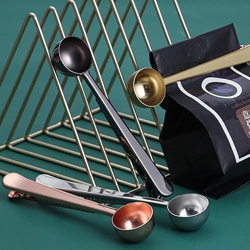 Miniatura 7 de Paquete de 2 cucharas de café, cucharas medidoras de acero inoxidable con clip para bolsa de café molido, expreso, granos de café (oro rosa y oro