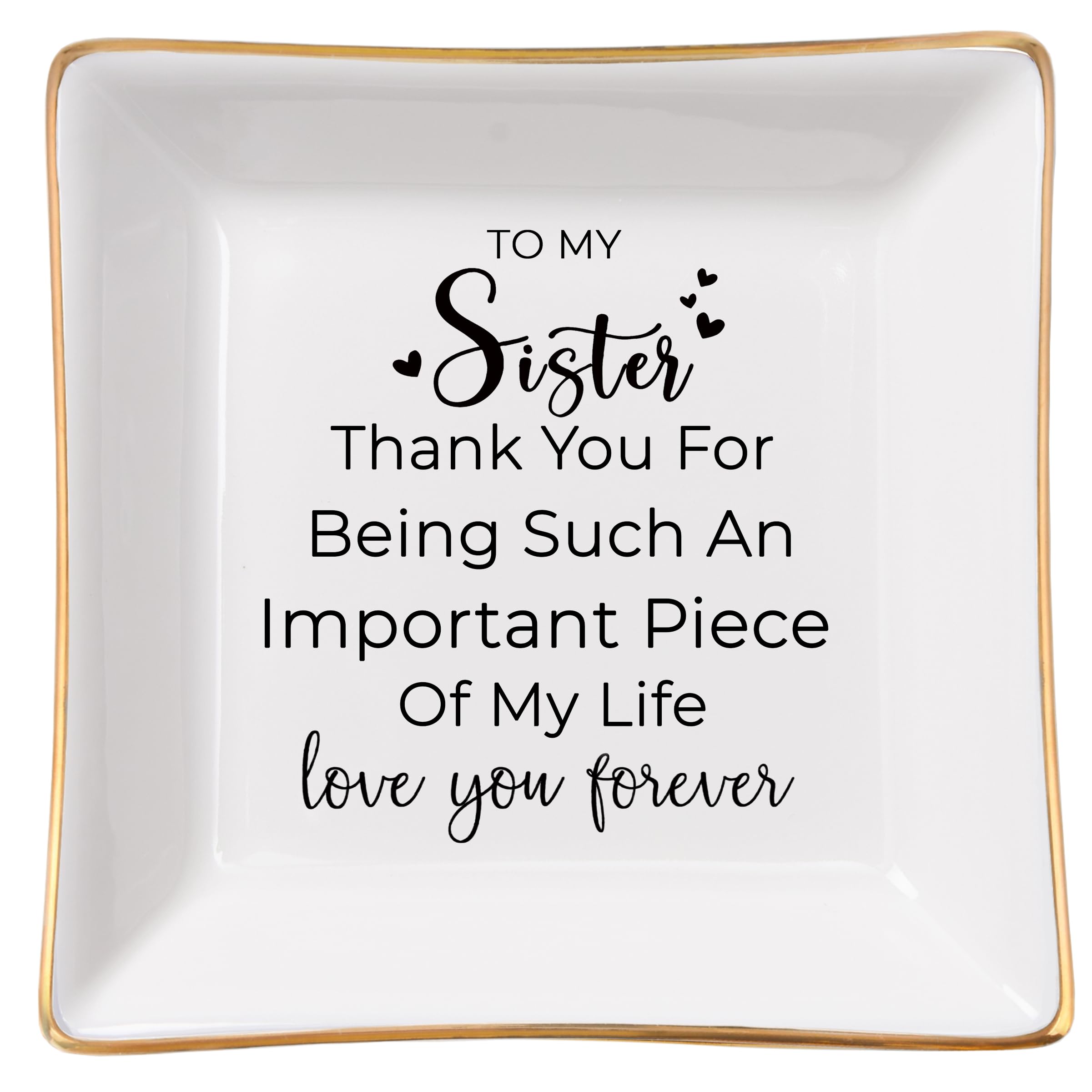 COZITED Sister Gifts, To My Sister Ring Tray Jewelry Dish, Sister Birthday Gifts for Sister Christmas Mother's Day Valentines Gift for Sisters from