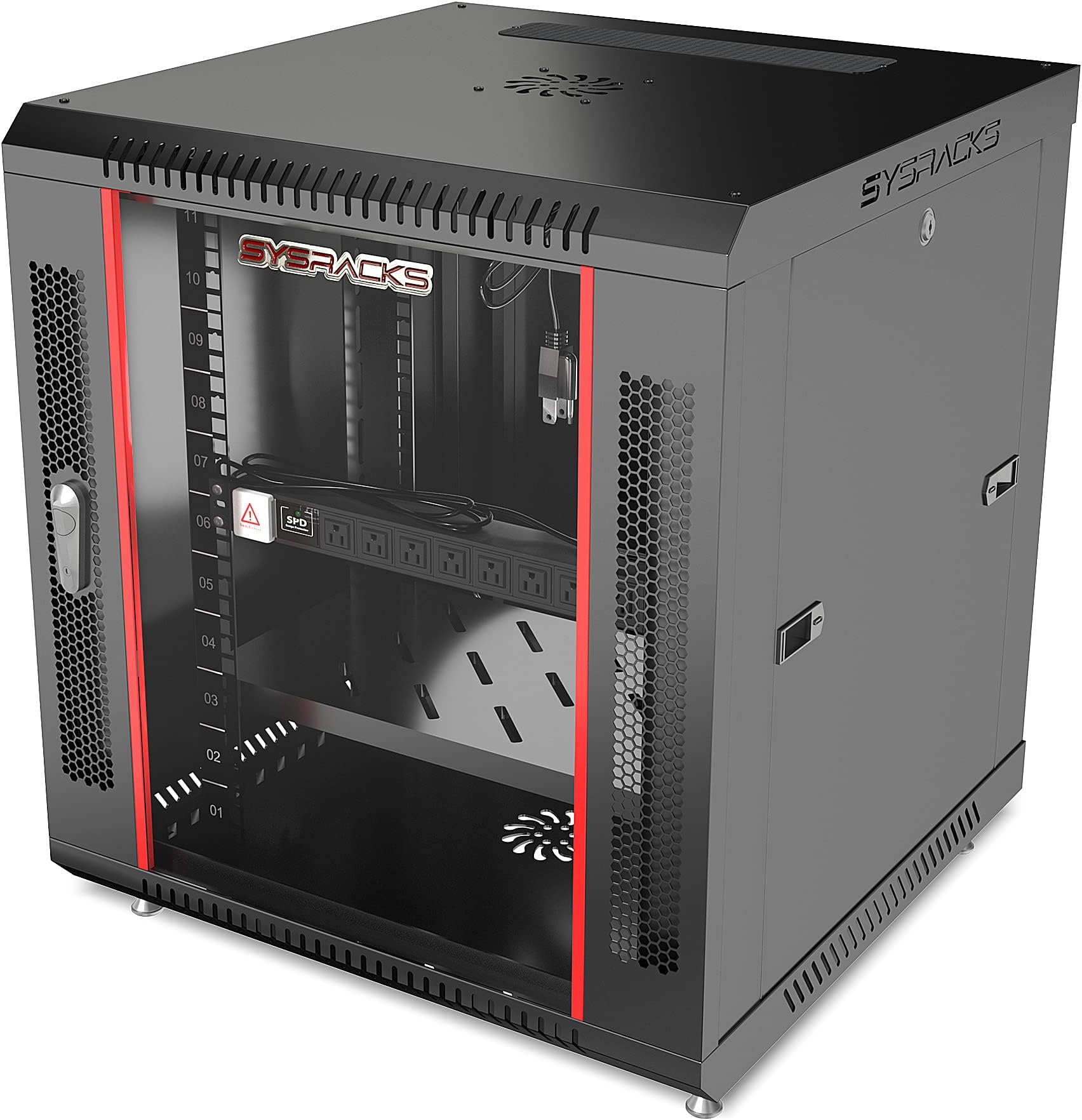 Network Data Cabinet - 12U Rack Mount - Wall Mount IT Rack - Locking - Server Rack - 24-Inch deep Data Rack - Server Rack Cabinet with POWERBAR/Fan/Shelf/FEET/for Servers - A/V – Equipment