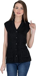 lady willington Women Woolen V-Neck Cardigan Sleeveless Self Design Cardigan Rainbow Fabric Winter Wear Pure Wool Cardigan 100% Rainbow Wool Free Size Cotty Fully Warm with Front Pockets (XXXL, Black)-picture-25