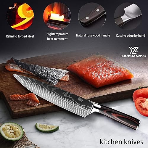 Miniatura 4 de Juego de cuchillos de chef de cocina, 3.5 a 8 pulgadas, cuchillos en caja de acero inoxidable 5Cr15mov, cuchillos japoneses ultra afilados con