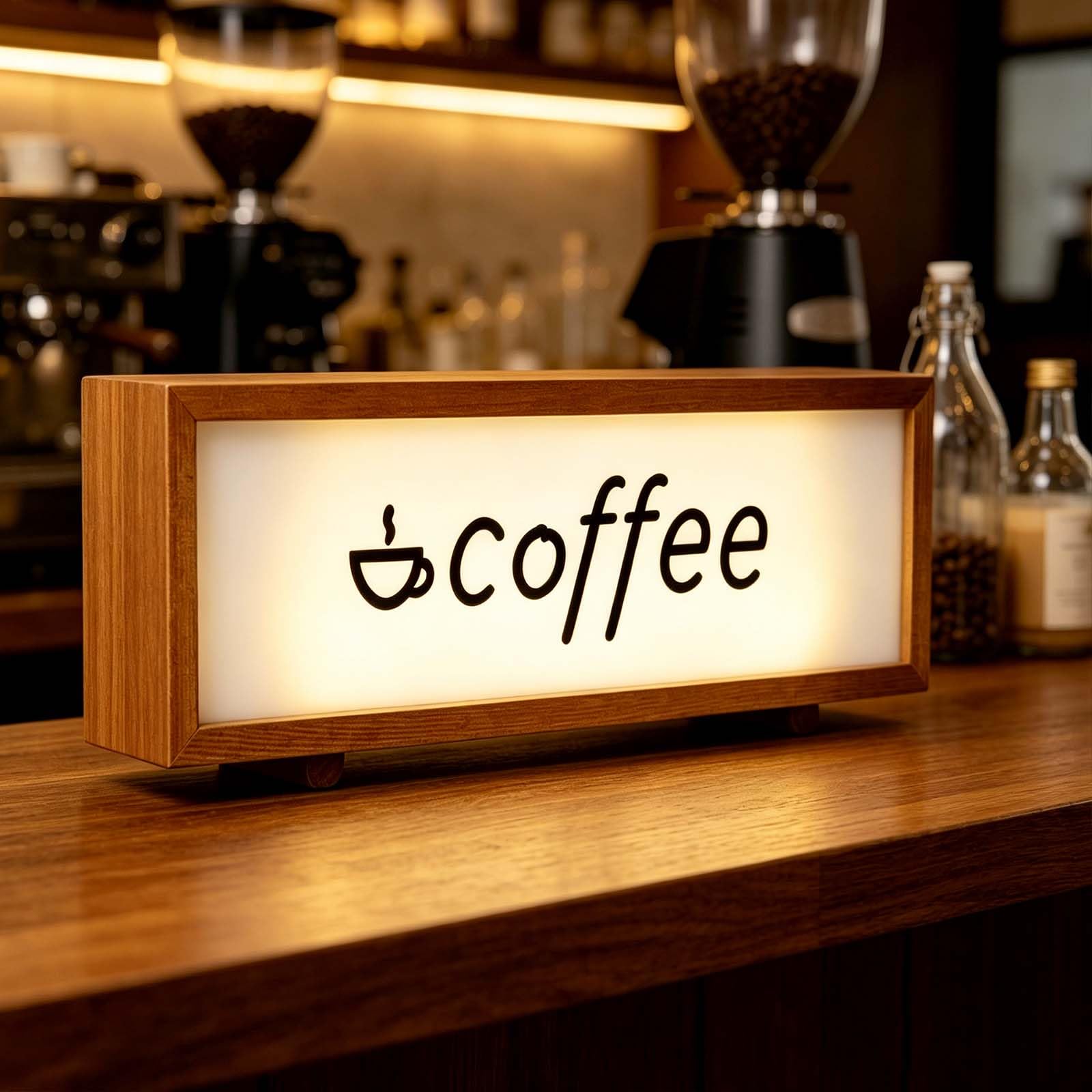 shulovehua Coffee RGB LED Light Box Retro Wood Frame Neon Sign USB Powered Dimmable Wall Mountable Lighted Sign for Cafe Bar Live Stream Studio Dessert Shop Desk or Wall Decor (5V 10.08"x3.15")