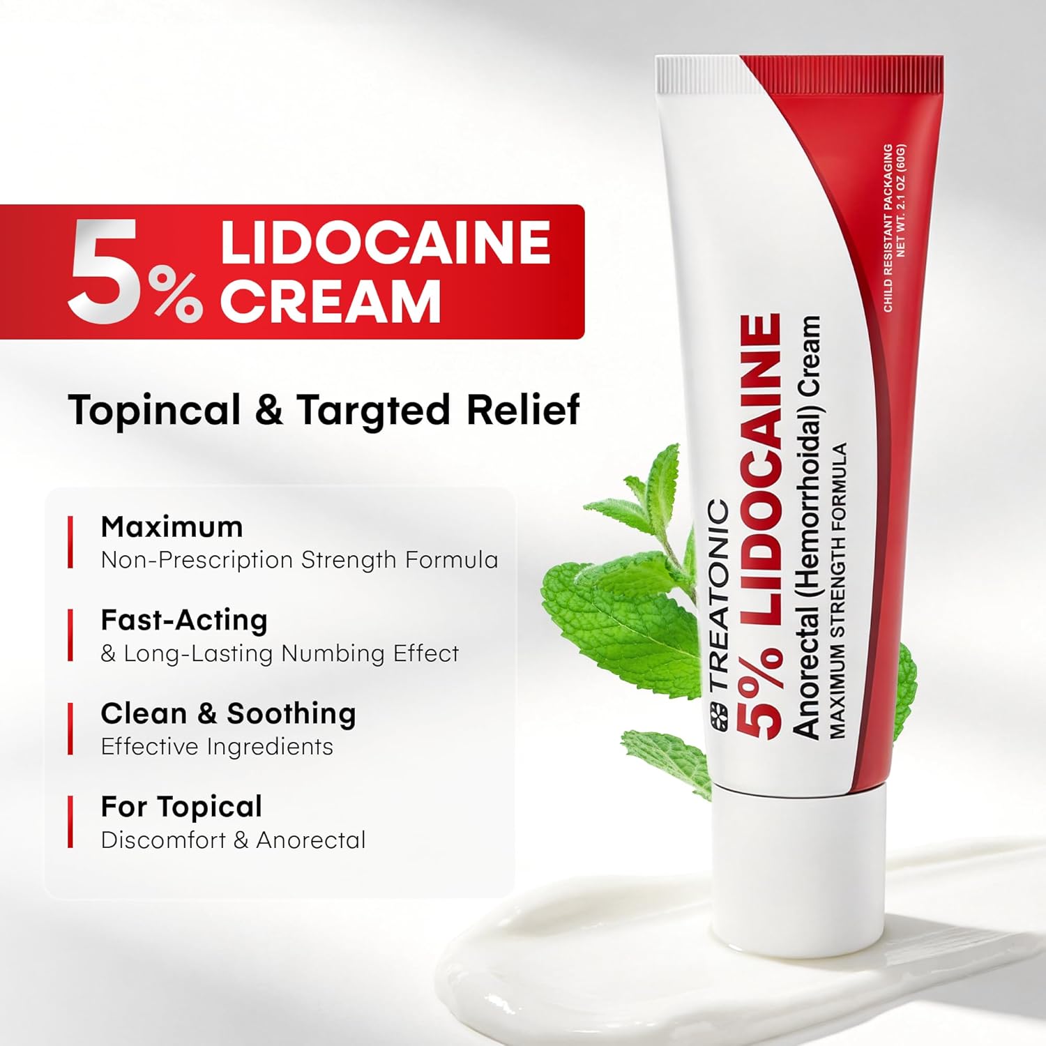 Treatonic Cream: Maximum Strength & Fast Acting & Long Lasting Soothing - BG-TH0T-ERTG (2-Pack-Tube (5% Cream / 4.2 oz))