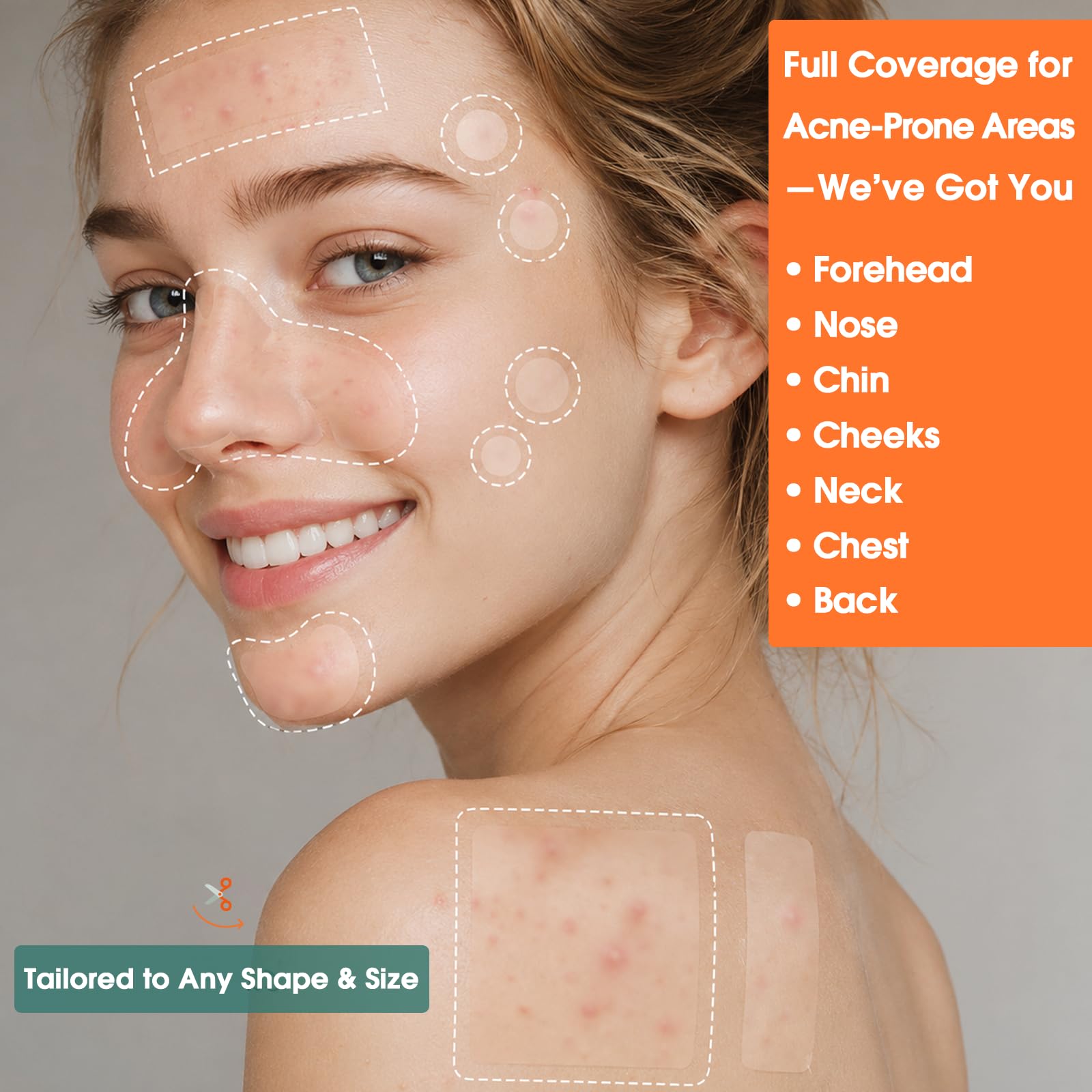 Patch Brufoli, Pimple Patch XL for Face&Body,524 cerotti idrocolloidali per ampie zone con estratto di tea tree, adesivi grandi per brufoli in 5 forme e 10misura, assorbono rapidamente sebo e liquidi