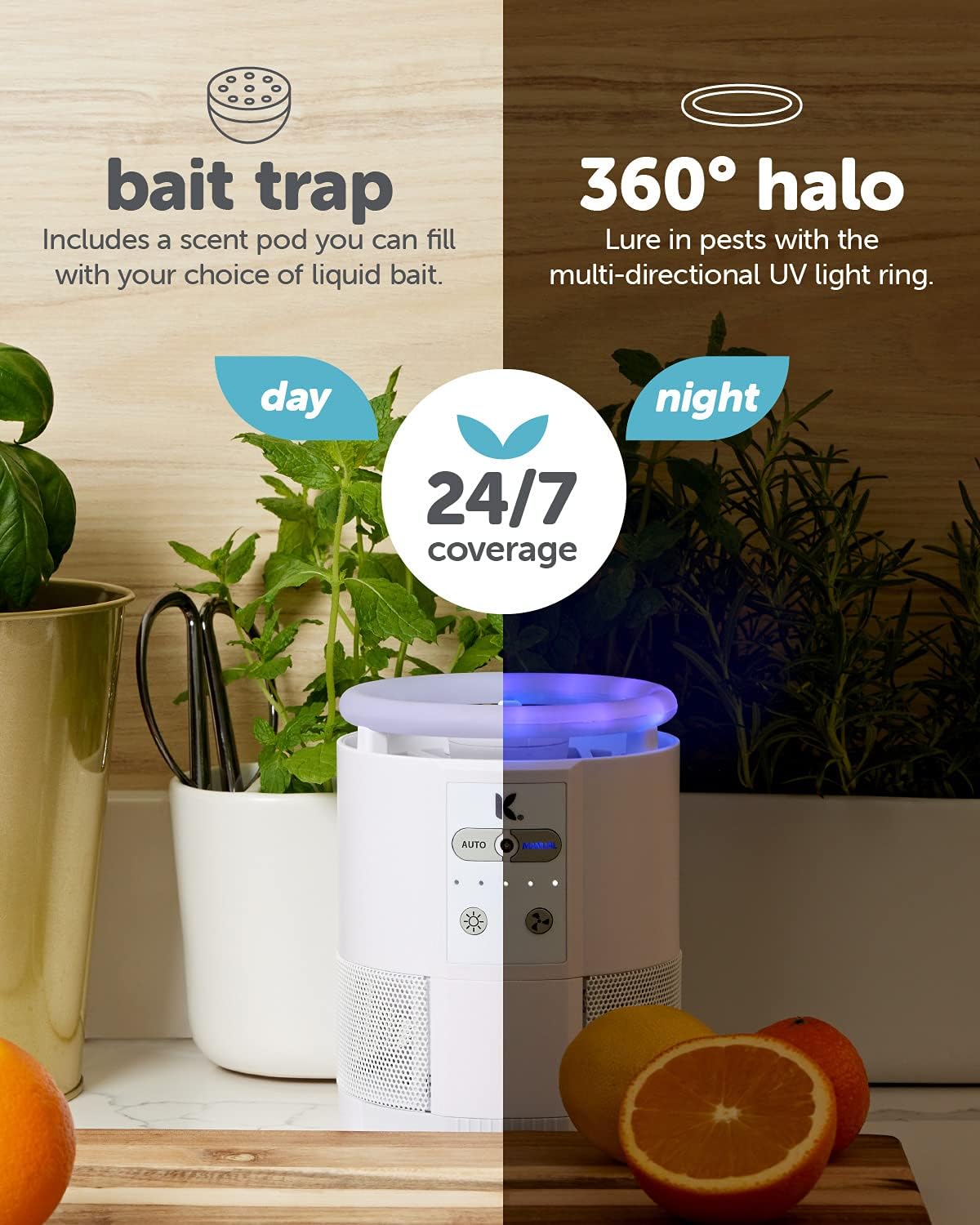 Katchy Duo Indoor Fruit Fly Trap & Mosquito Zapper, Bug Catcher with UV Light Fan & Sticky Bait Pads for Indoor Insects : Patio, Lawn & Garden