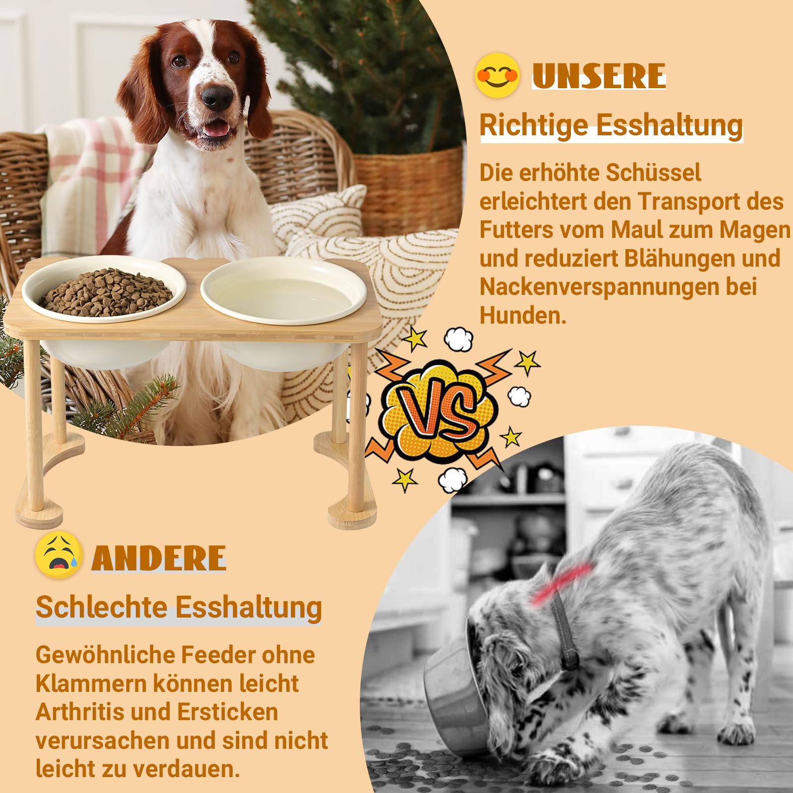 SPUNKYJUNKY Futterstation Hund Erhöht Hundenapf Keramik Erhöhter Futternapf für Hunde und Katzen (1600ml, Beige)