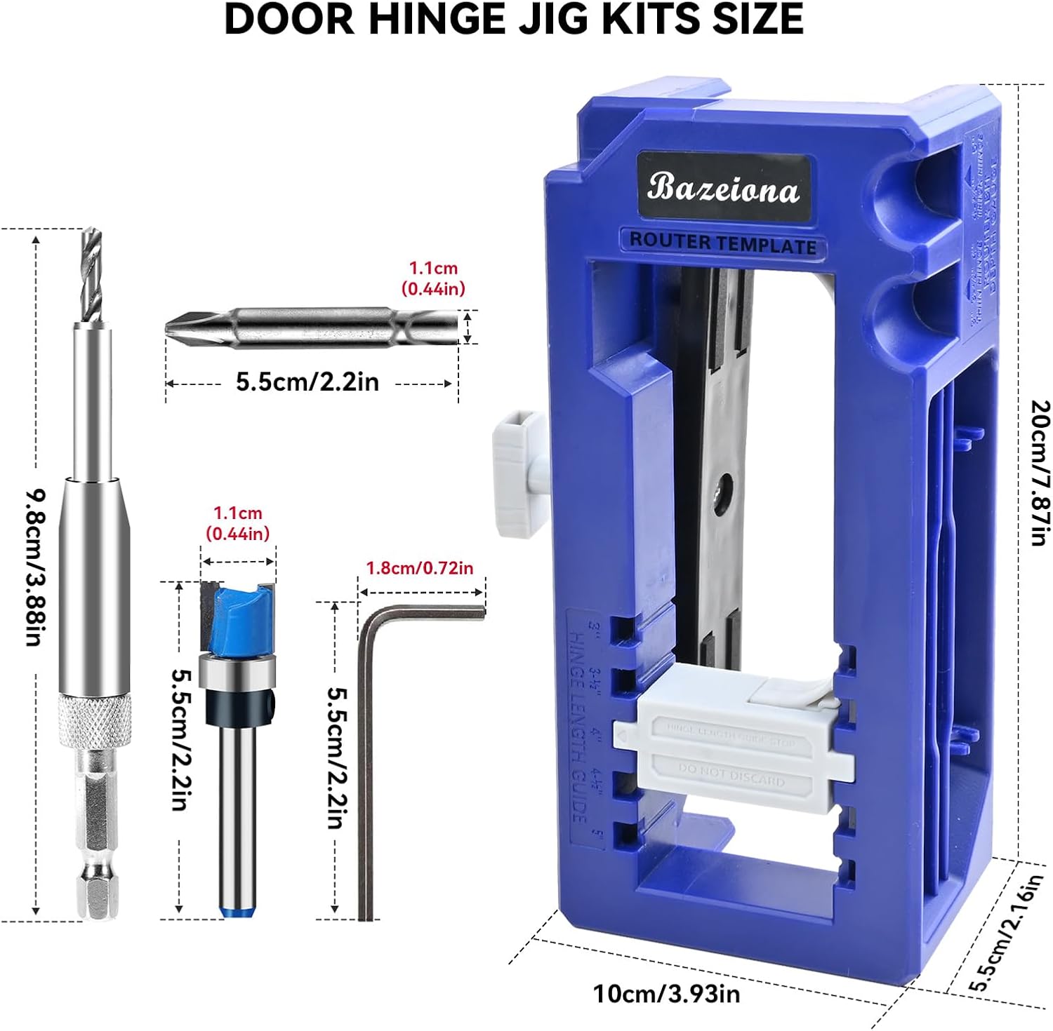 Door Hinge Jig, Door Hinge Mortiser for Router, Length 3” to 5” and Thickness 1/4” or 5/8” Hinges (Blue)