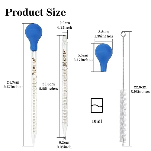 Miniatura 2 de Goteros de pipetas de vidrio, gotero líquido graduado de 0.3 fl oz con bombilla de goma y cepillo de limpieza, pipetas de transferencia para aceite