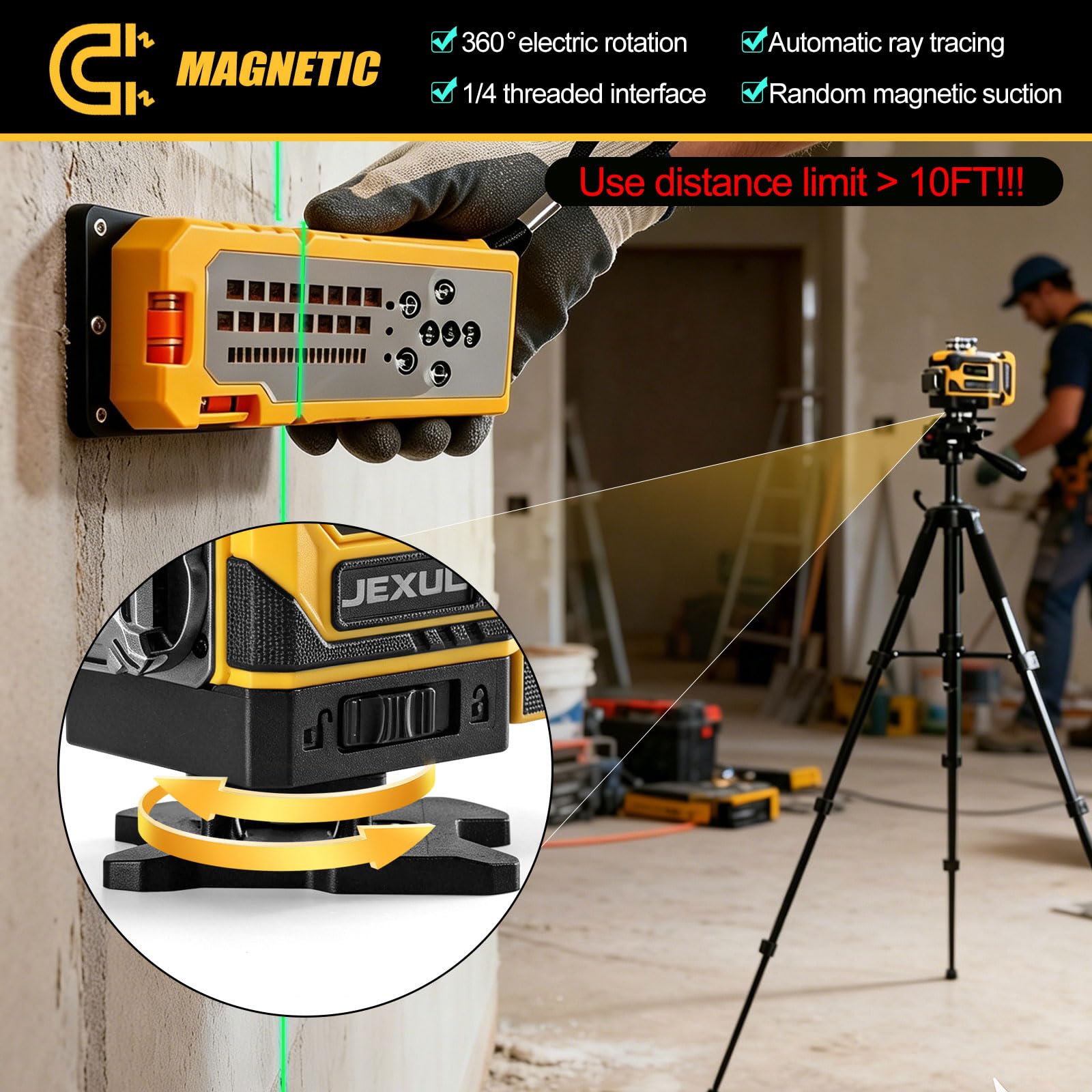 JEXUL Auto-Tracking Laser Level - 360° Rotation -2