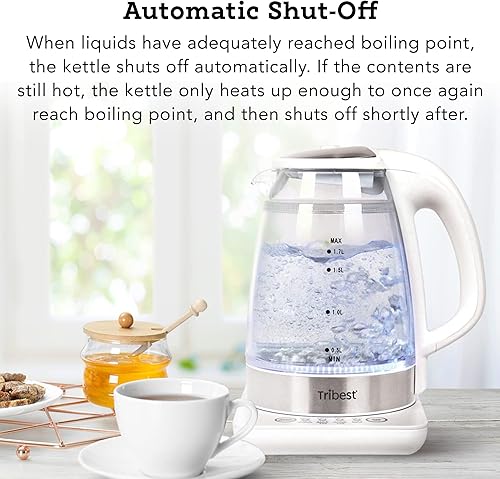 Miniatura 6 de Tribest GKD-450 - Hervidor de agua caliente, caldera de agua eléctrica y calentador de agua con tetera de cristal, 110 V, color blanco