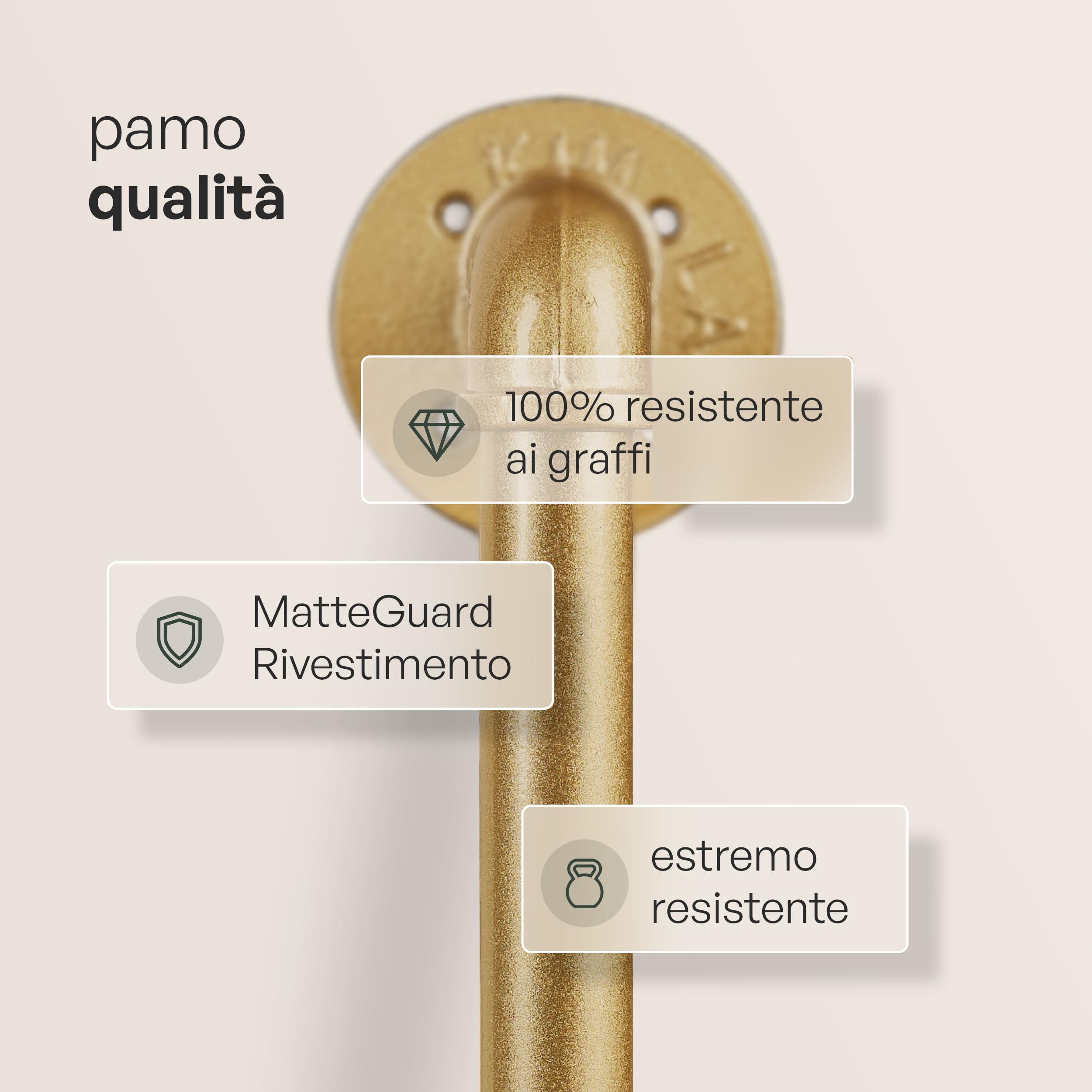 pamo Barra Appendiabiti da Parete in stile industriale – 105x222x32 cm – guardaroba aperto o porta abiti oro con tubi d’acqua per casa e per camera da letto