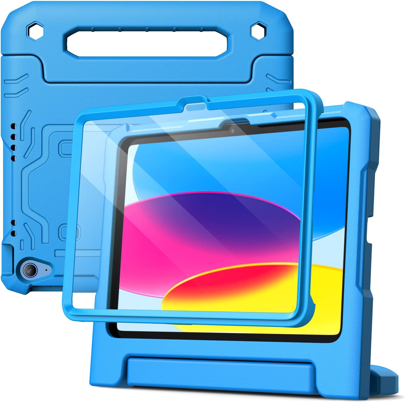 JETech Kids Case for iPad (A16) 11th/10th Generation (2025/2022) with Built-in Screen Protector, Shockproof Full-Body Handle Stand Tablet Protective Cover (Blue)