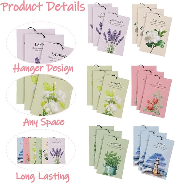 18PCS Wardrobe Fresheners, Drawer Freshener For Clothes, Scented Drawer Sachets With 6 Fragrances, Long-Lasting Aroma for Clothes Storage, Wardrobe Clothes, Suitcases and Car Interiors