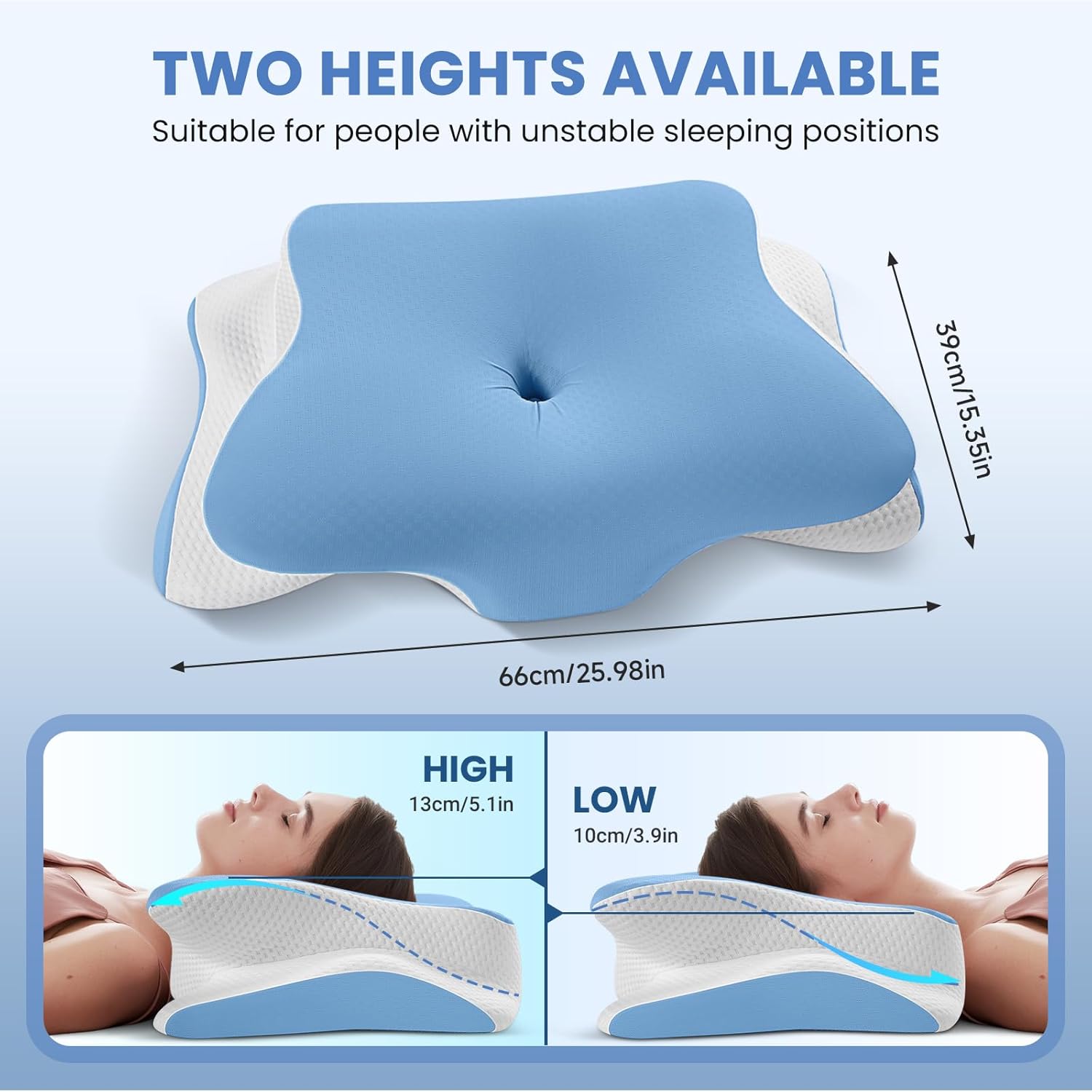 JINXIA Cervical Neck Pillow for Sleeping, Odorless Memory Foam Pillows & Cooling Cover, Ergonomic Orthopedic Neck Support Pillow for Side Back Stomach Sleepers, Neck and Shoulder Pain Relief, Blue - Image 4
