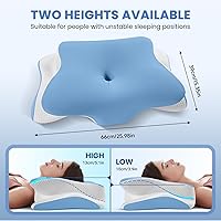 Vista 4 de JINXIA Almohada cervical para dormir, almohadas de espuma viscoelástica inodoras y funda de enfriamiento, almohada ortopédica ergonómica de apoyo
