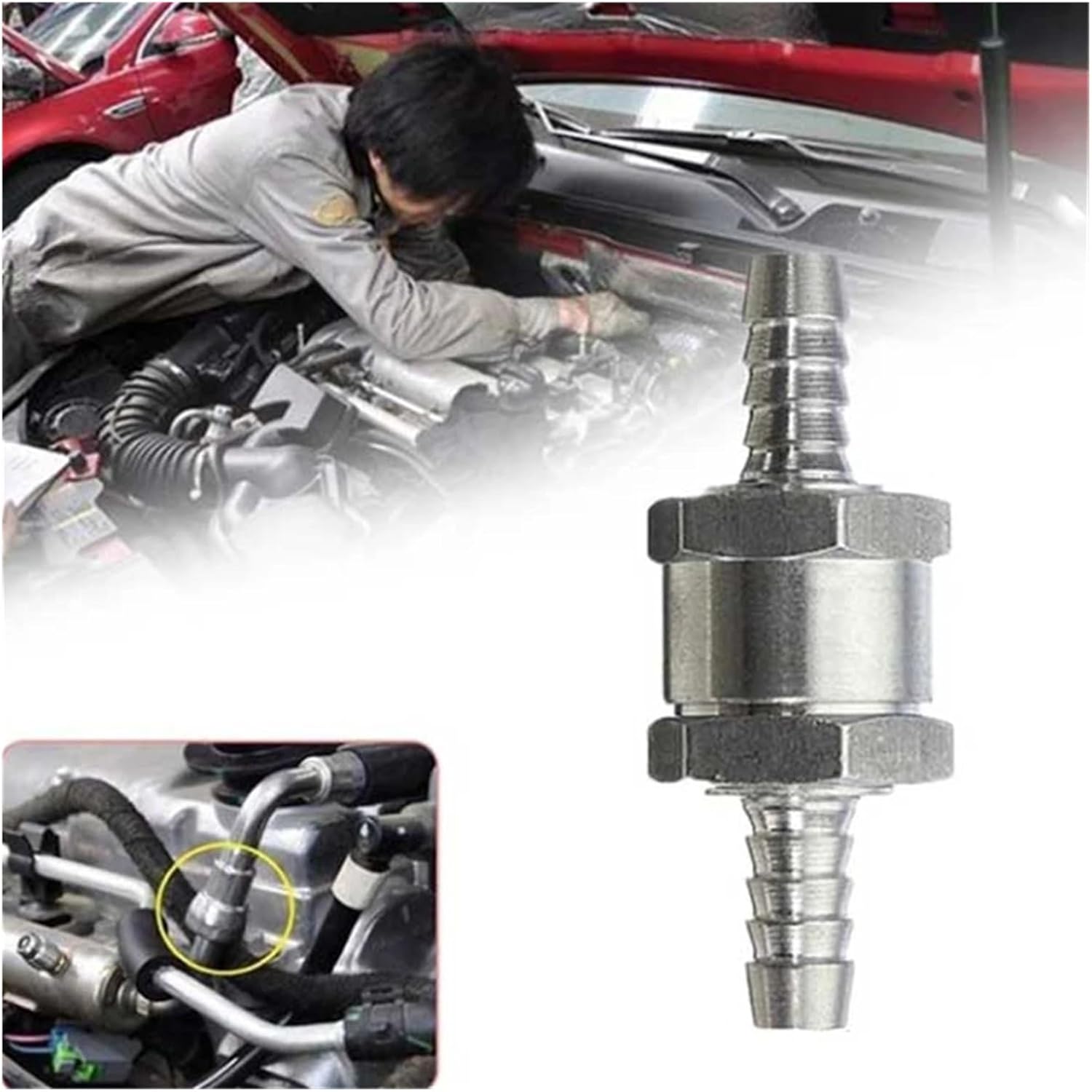 Aluminium alloy way fuel check valve, automotive vacuum hose oil pump and water pump 6/8/10/12 mm(Silver-diameter 10mm)