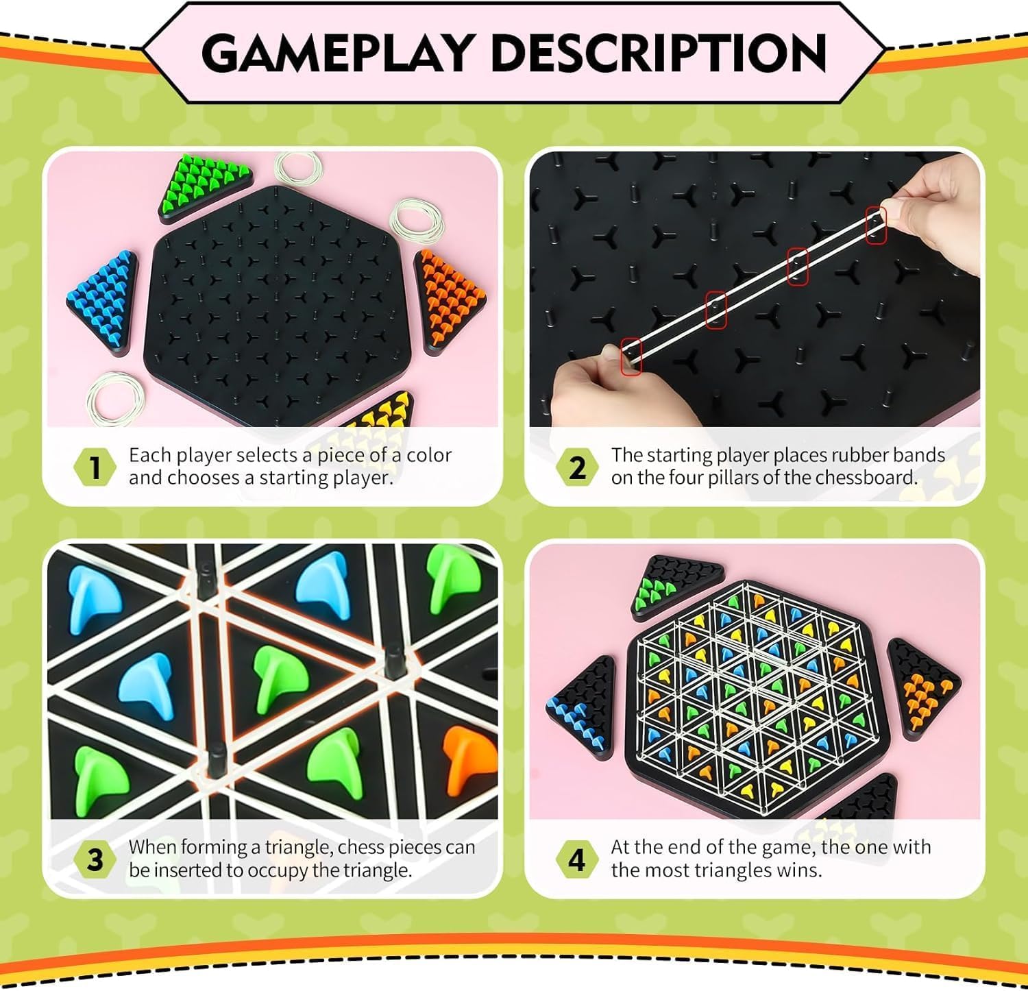 S2B BROTHERS Chain Triangle ChessGame Board Games for Kids Adults Family Fun Night Chess Set Triangle Rubber Band Game Chain Board Chess Puzzle Interactive Brain Teaser Game 2 to 4 Players (Medium) 2