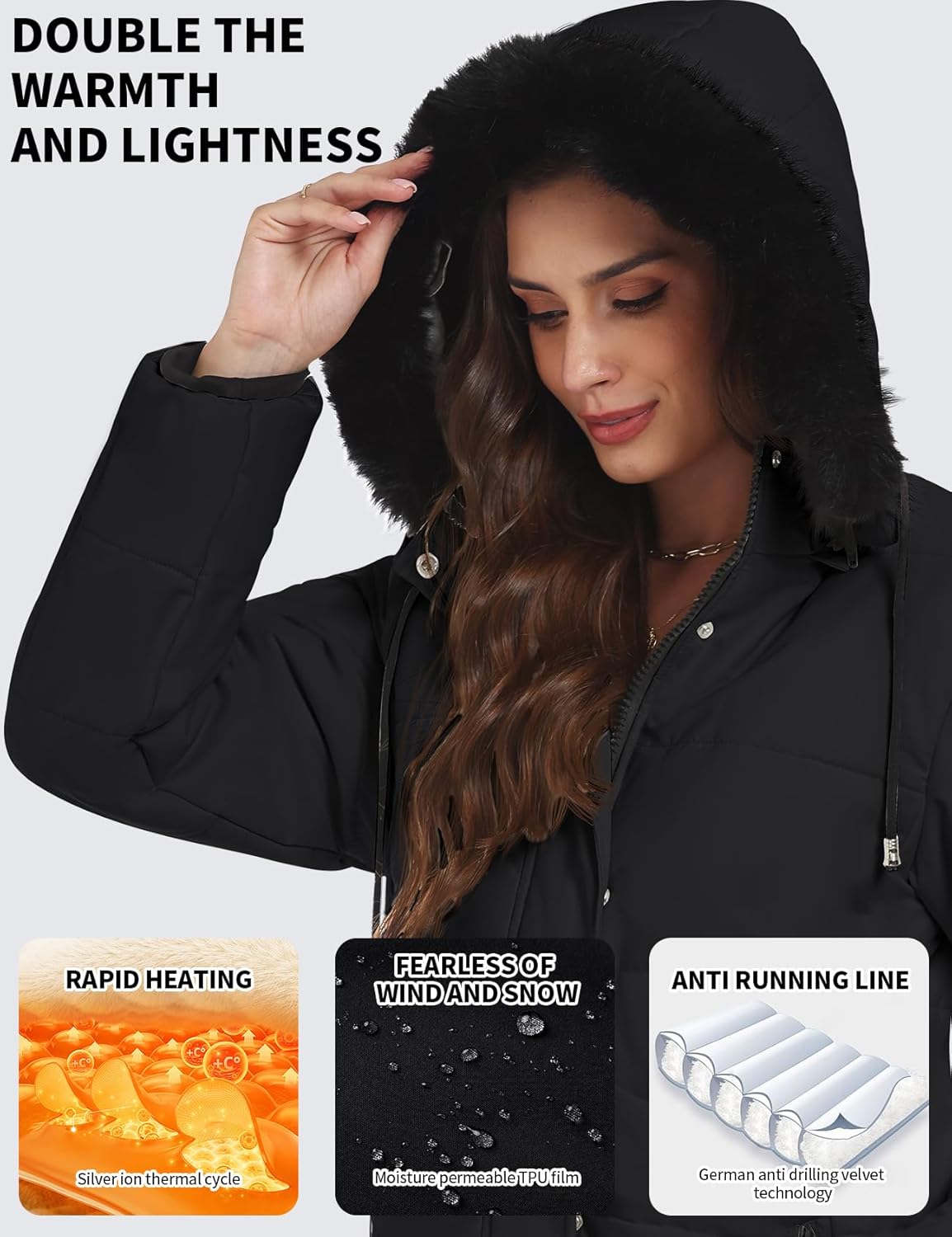 Gihuo Women's Winter Warm Puffer Coat Quilted Long Parka Jacket with Removable Hood - Image 7