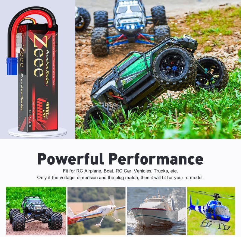 Miniatura 5 de Zeee Batería Lipo Serie Premium 2S 9000mAh 7.6V HV-Lipo 120C Batería de carcasa rígida con conector EC5 Batería de alto voltaje para vehículos RC