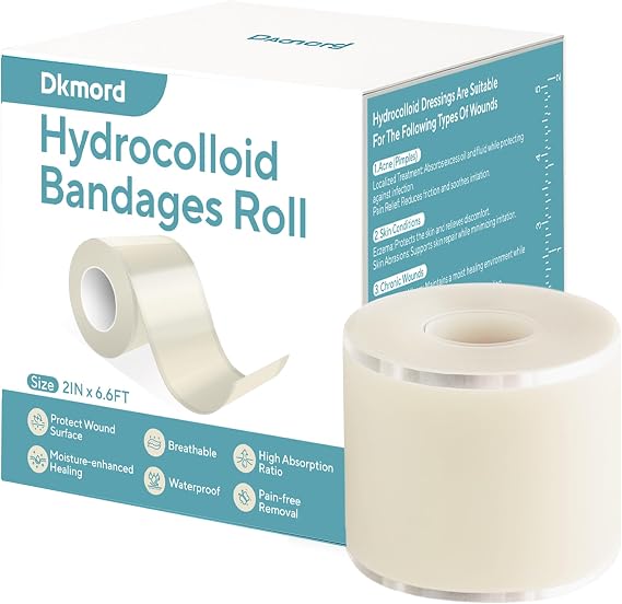 Hydrocolloid Bandages for Wound Care Dressing, 6.6ft Hydrocolloid Roll DIY Size & Shape Hydrocolloid Patch Tape with Self-Adhesive for Burn, Blister, Acne Care (2in x 6.6ft)