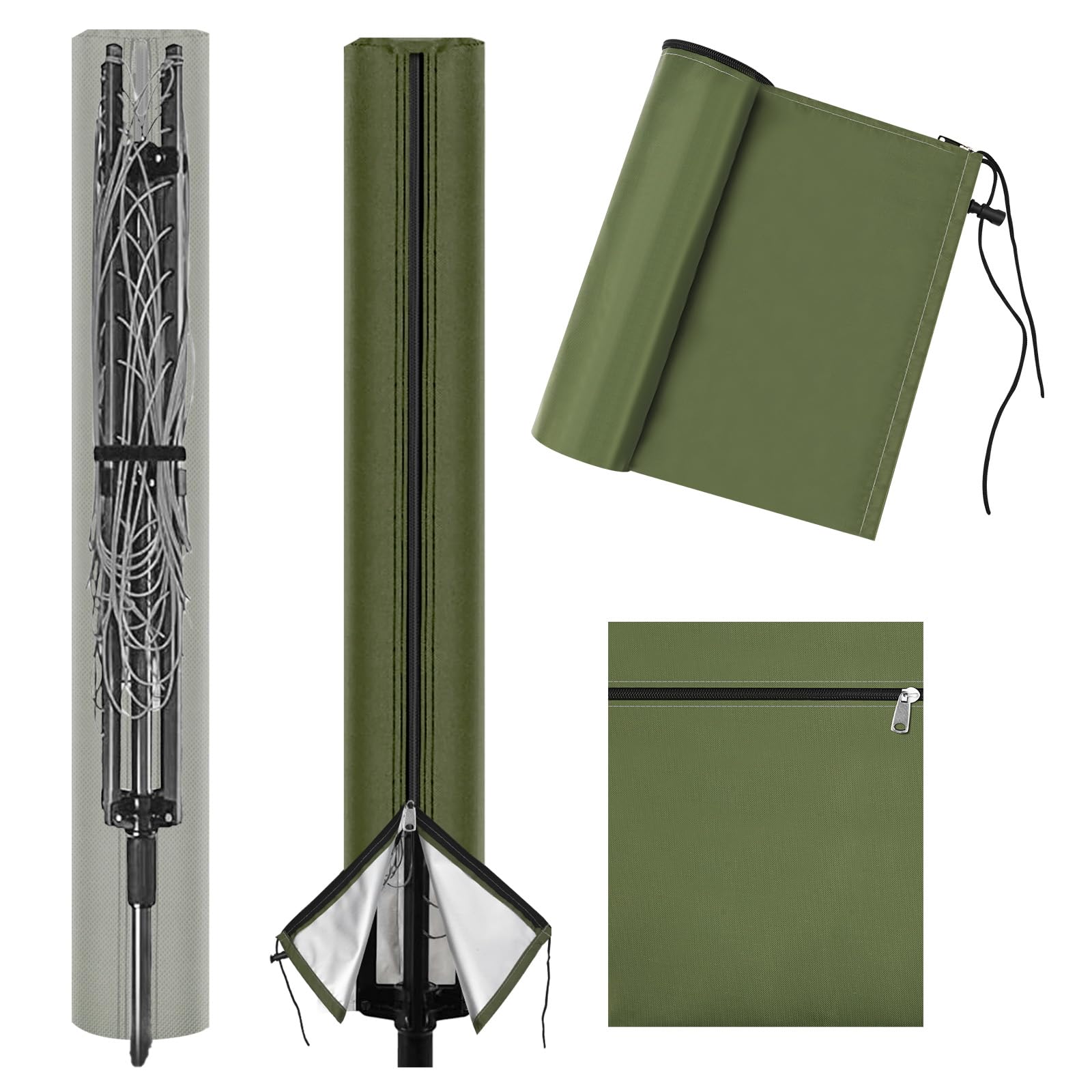 HOTUT Rotary Washing Line Waterproof Cover,420D Heavy Duty Oxford Fabric Clothes Line Cover,Rotary Clothes Line Cover with Zip and Drawstring for Outdoor Clothes Line,Garden Parasol(Army Green)