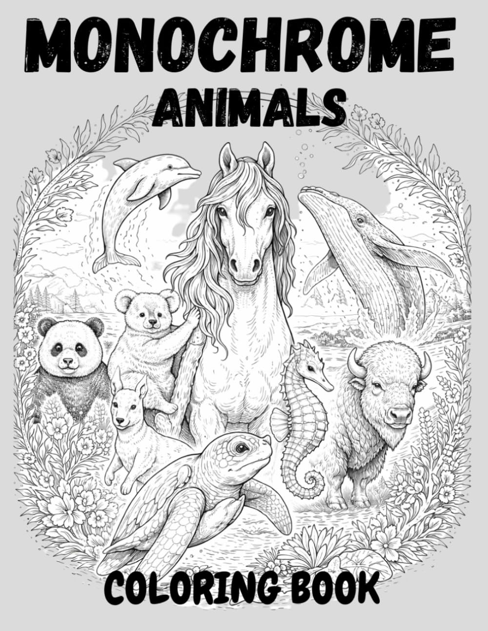 Monochrome Animals Coloring Book: Relaxing One Color Animal Illustrations for Mindful Focus, Creativity & Stress Relief (Monochrome Art Collection)