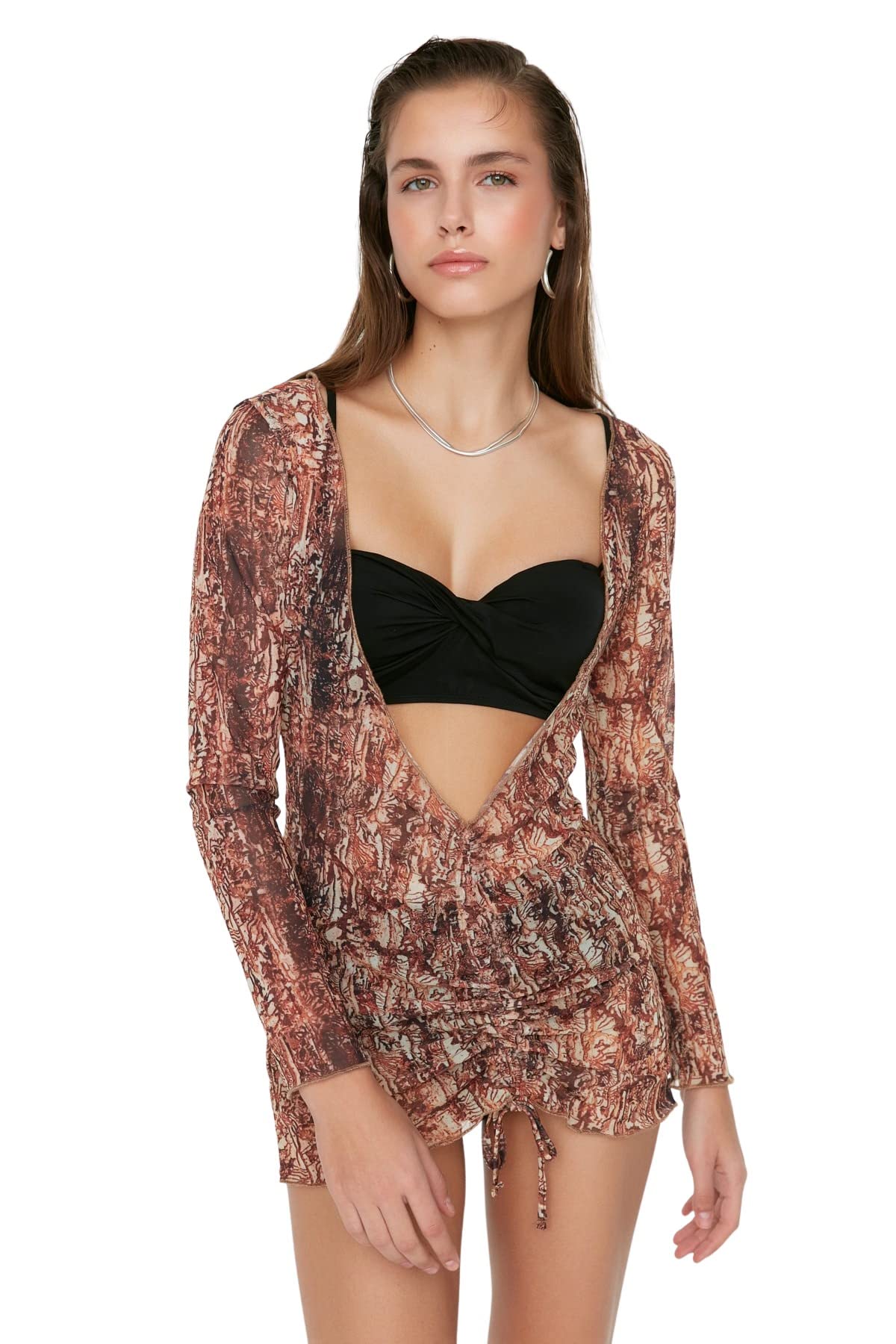 Trendyol FeMan Mini Bodycon Slim fit Knit Dress Brown