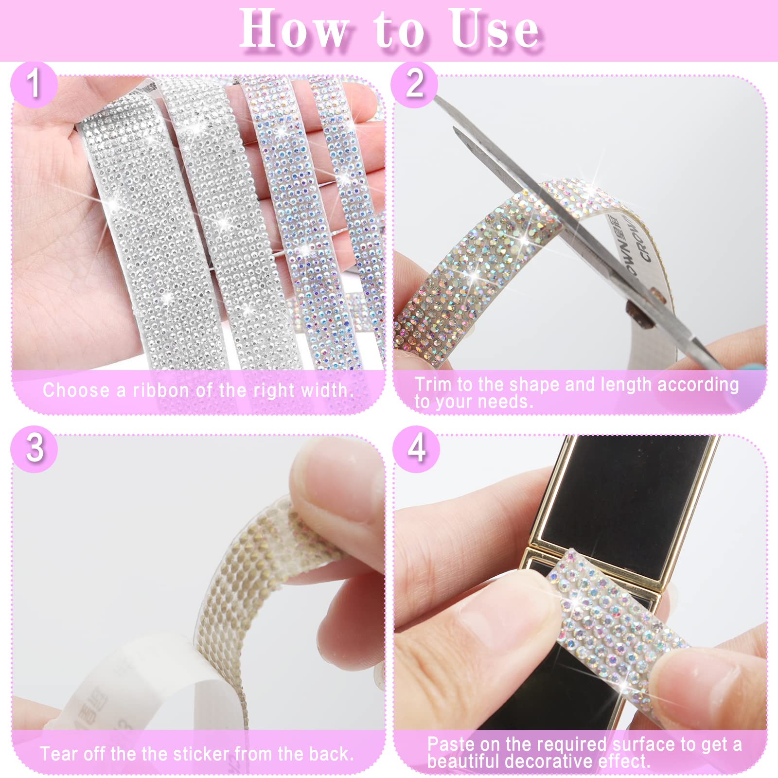 4 Rolls 8.8 Yards Self Adhesive Crystal Rhinestone Ribbon...