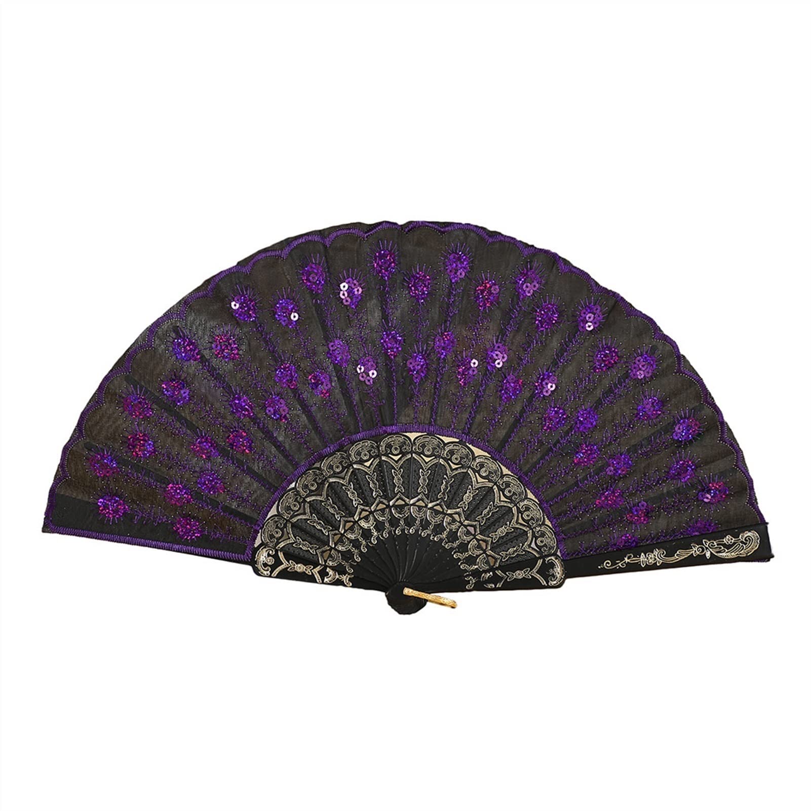 ROHCGHC folding fan, Folding Hand Fan - Chinese Style Dance Wedding Party Lace Silk Held Flower Ivory 2021 New Decorative Craft(Purple)