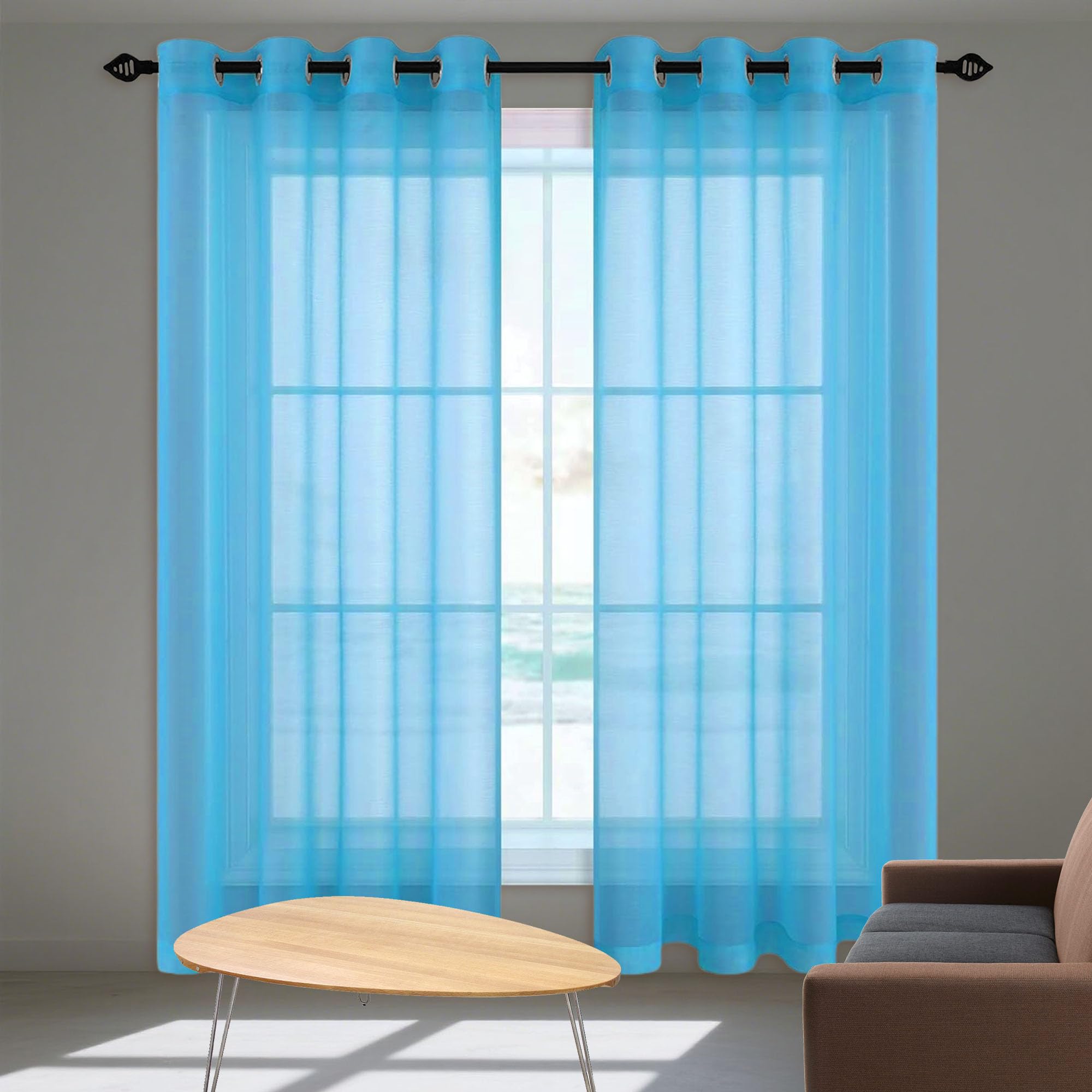 Rideau voilage 150 x 315 cm bleu ciel au design moderne d'intérieur haut de plafond