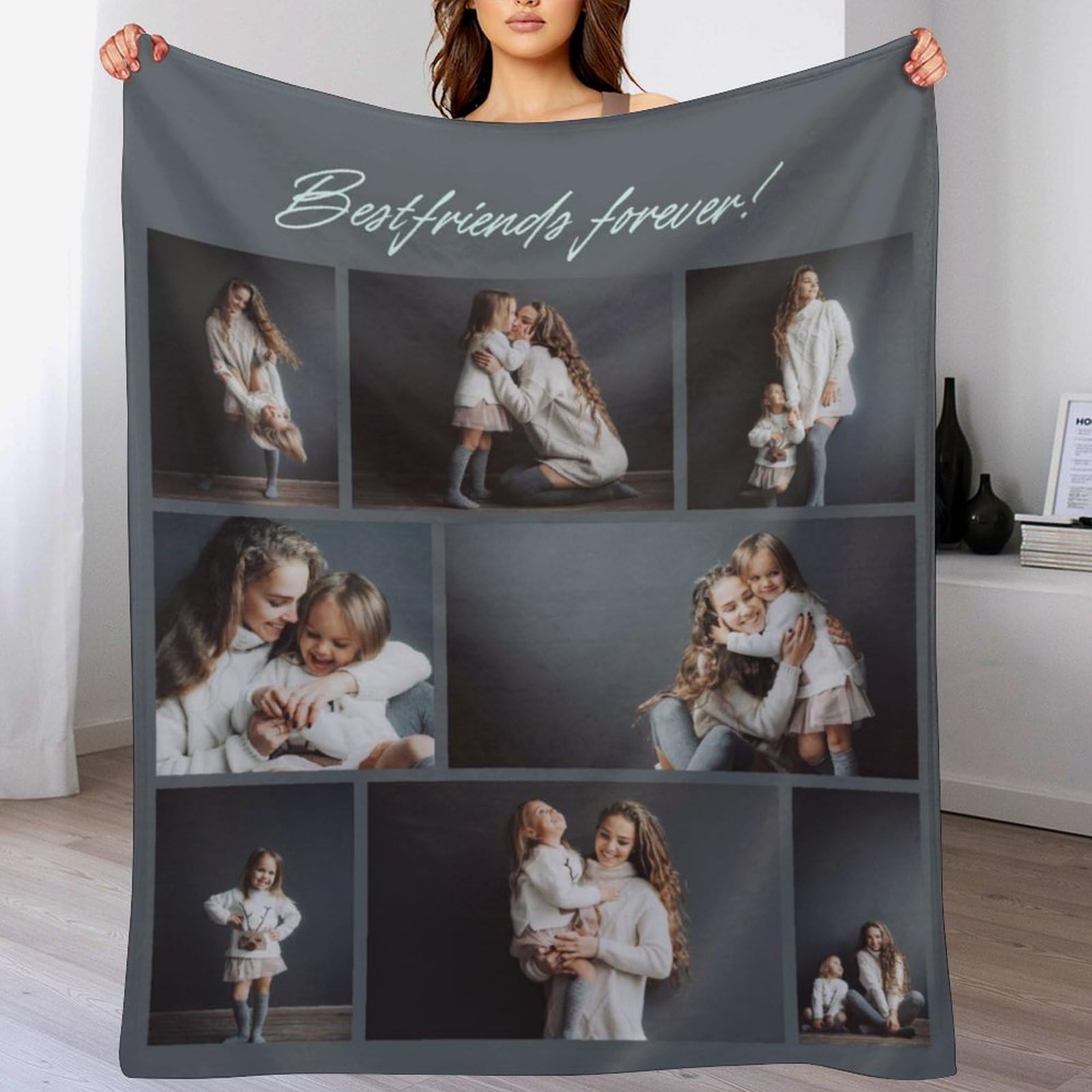 MXRMXR Dark Blue Custom Blanket with Image/Photo, Personalized Picture Blankets, Customised Throw Gifts for Family Couple Child Birthday Anniversary Christmas Valentines